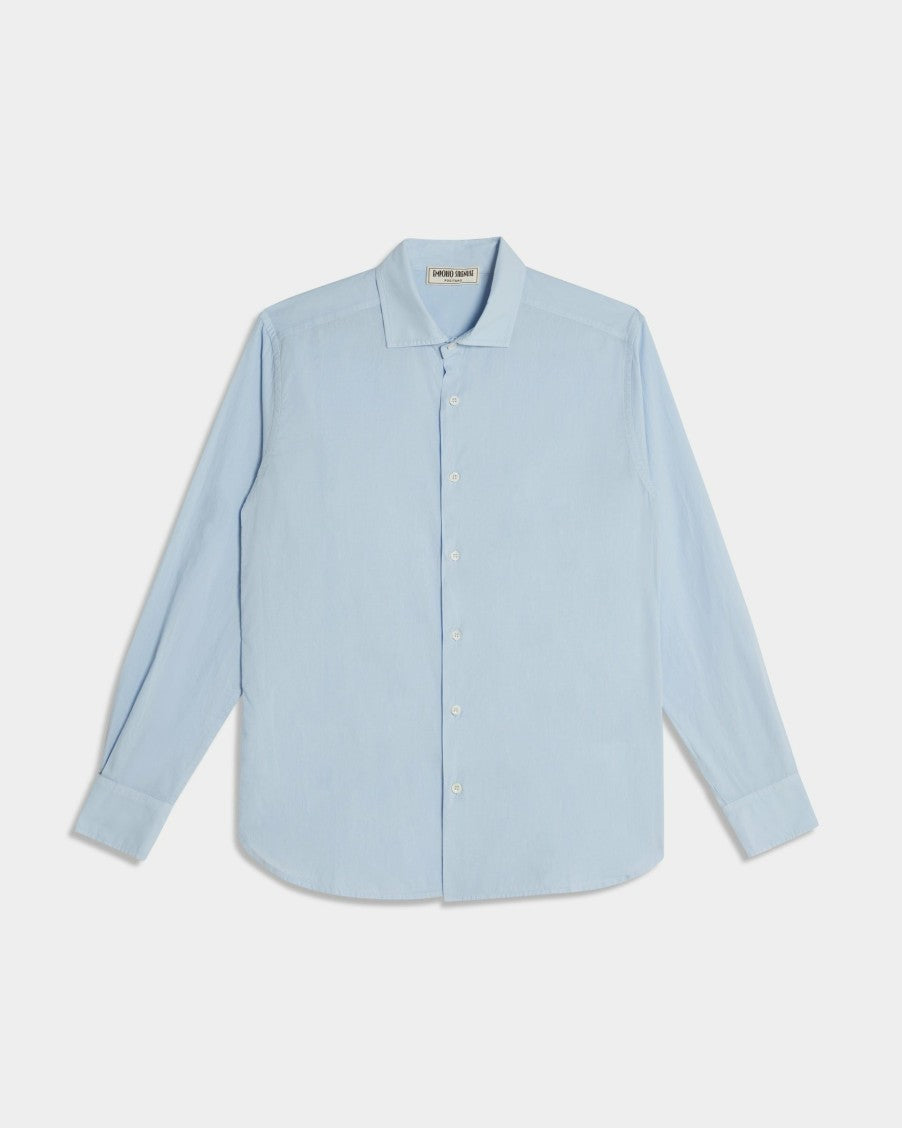 Plain Cotton Shirt Slim Light Blue