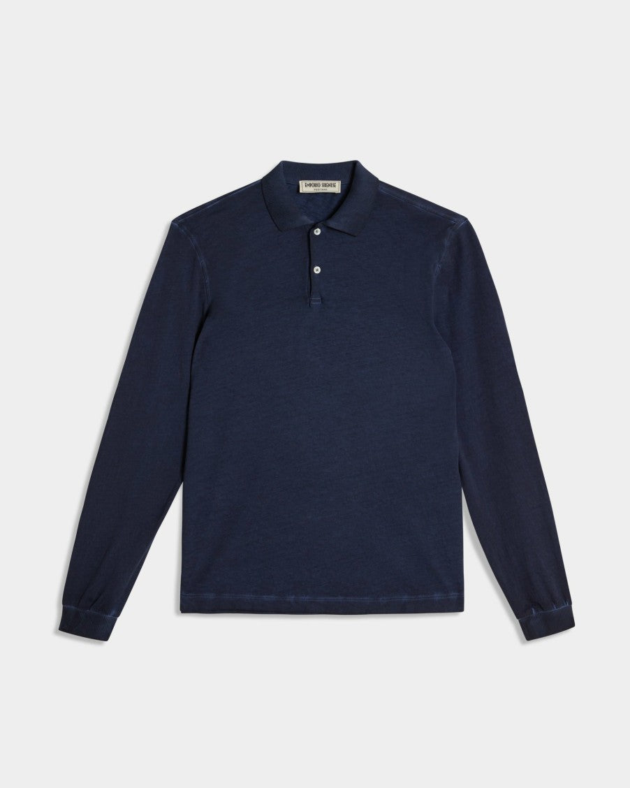 Long Sleeve Jersey Cotton Polo Shirt Denim