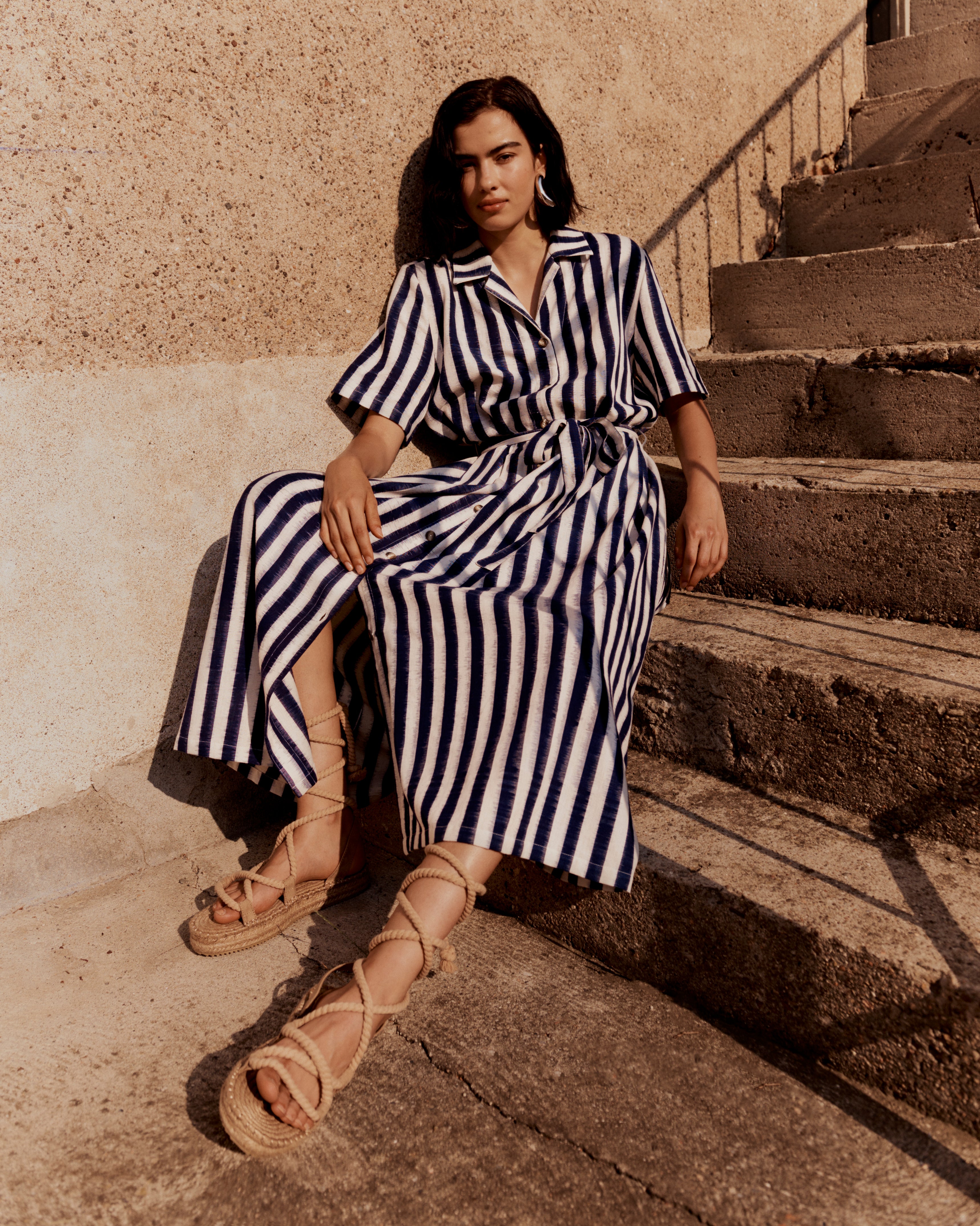 Claudia Dress in Ikat Stripes