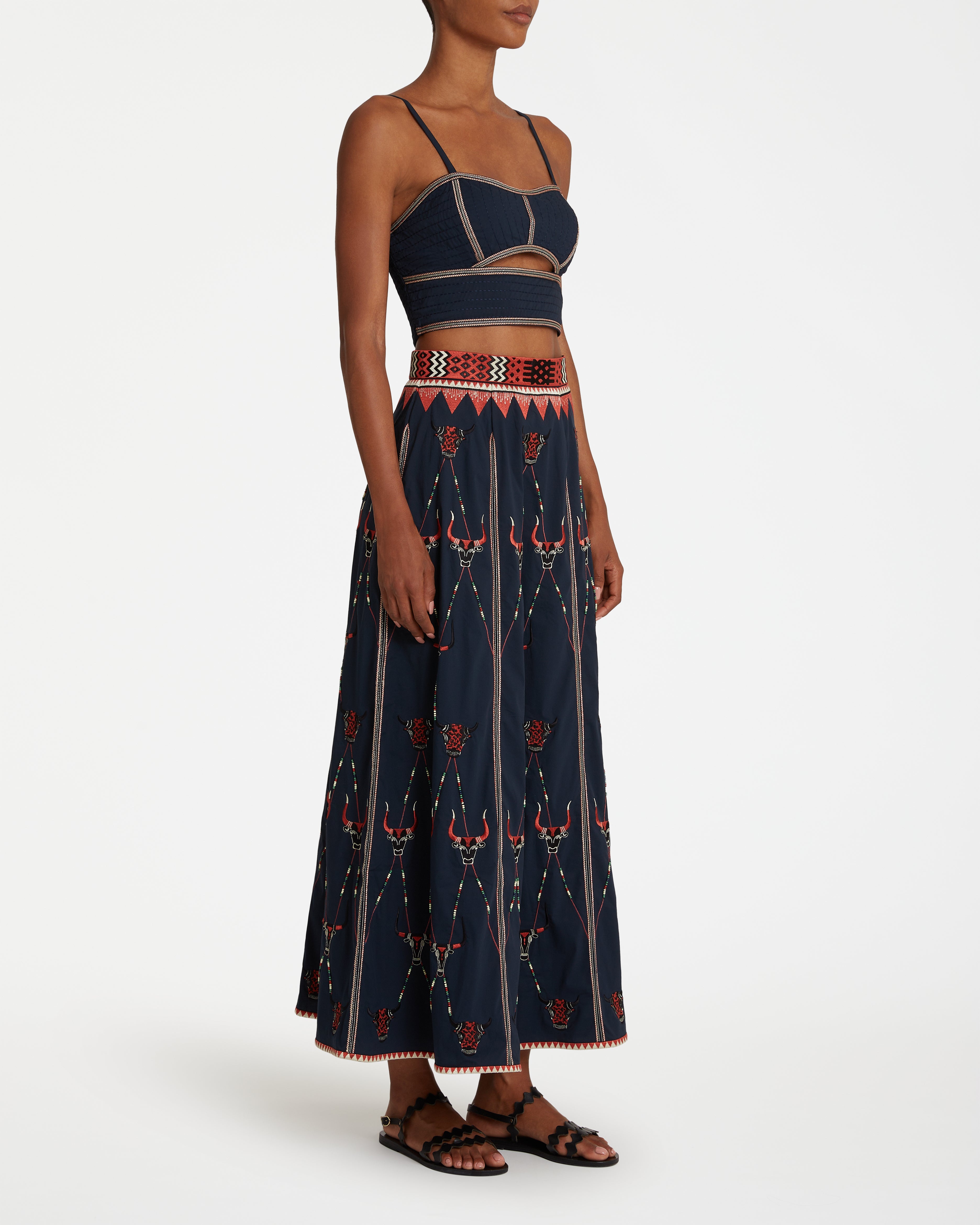 Camille Skirt with Sacred Bulls Embroidery