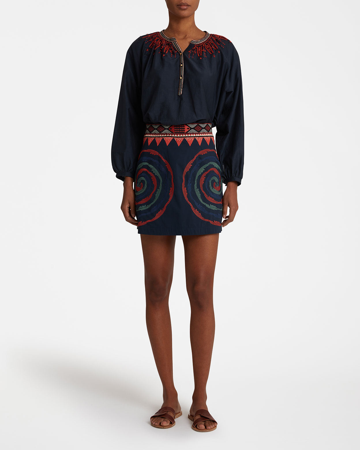 Giuliana Mini-skirt with Sacred Bulls Embroidery