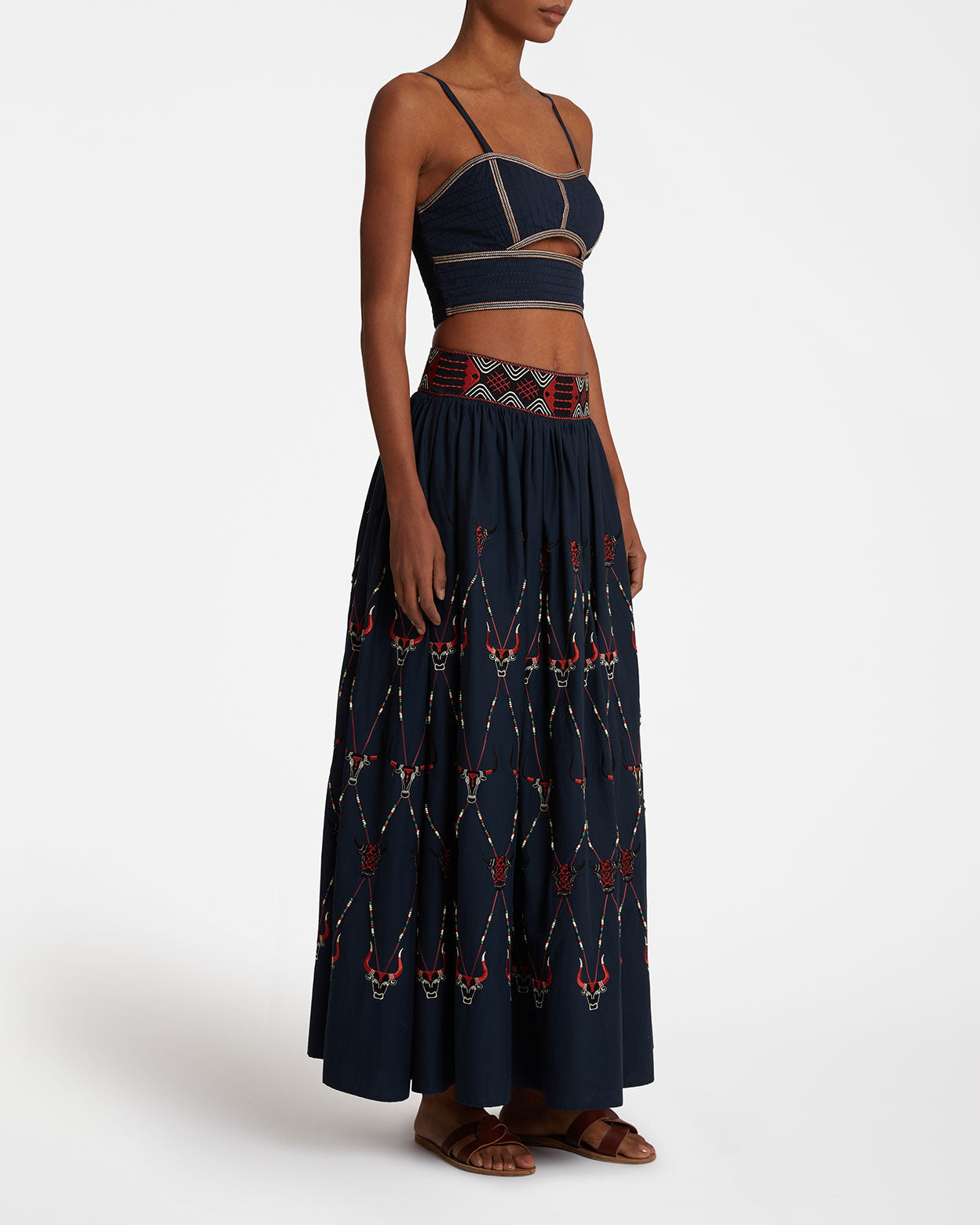 Iris Top with Sacred Bulls Embroidery