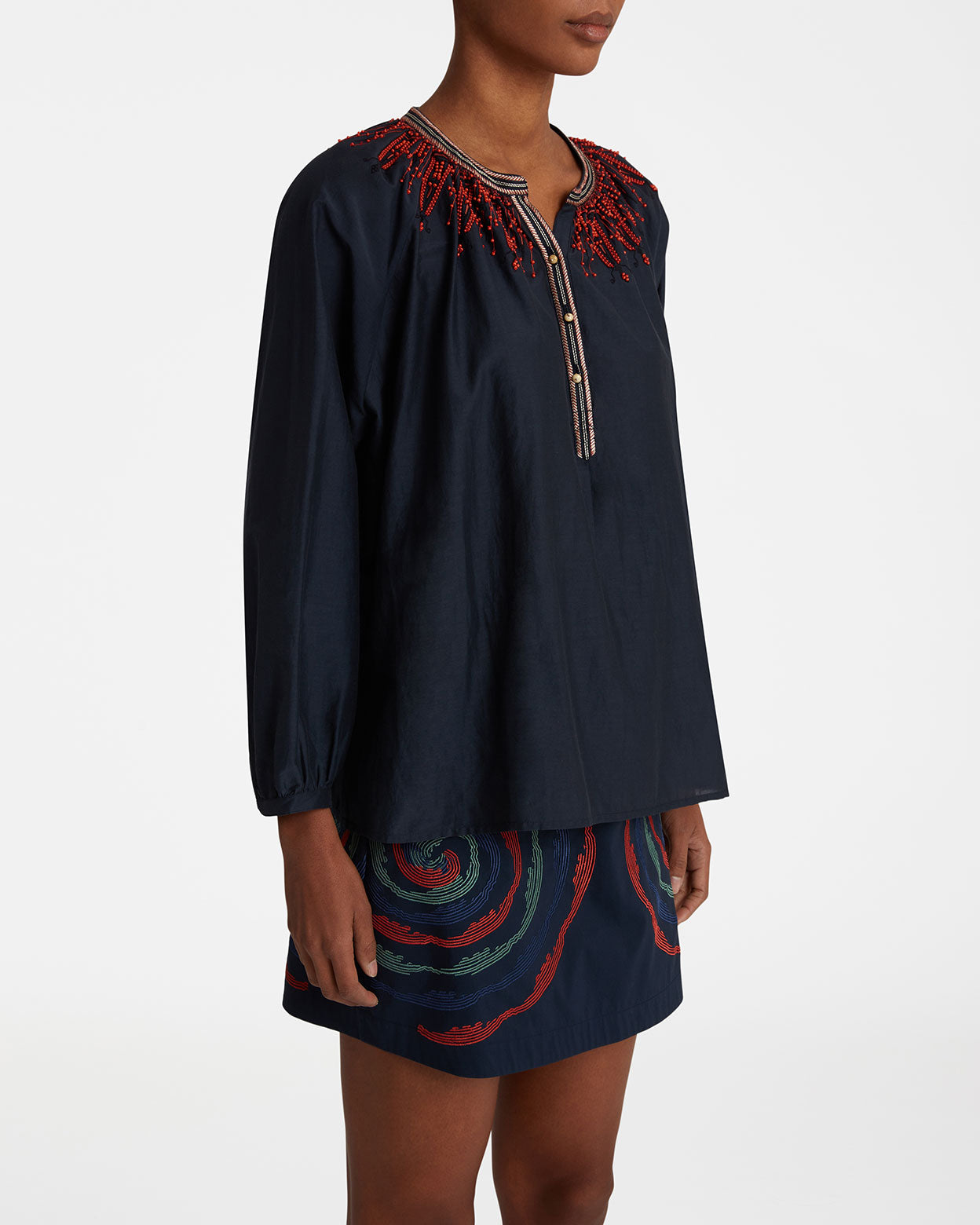 Sun Shirt with Sacred Bulls Embroidery