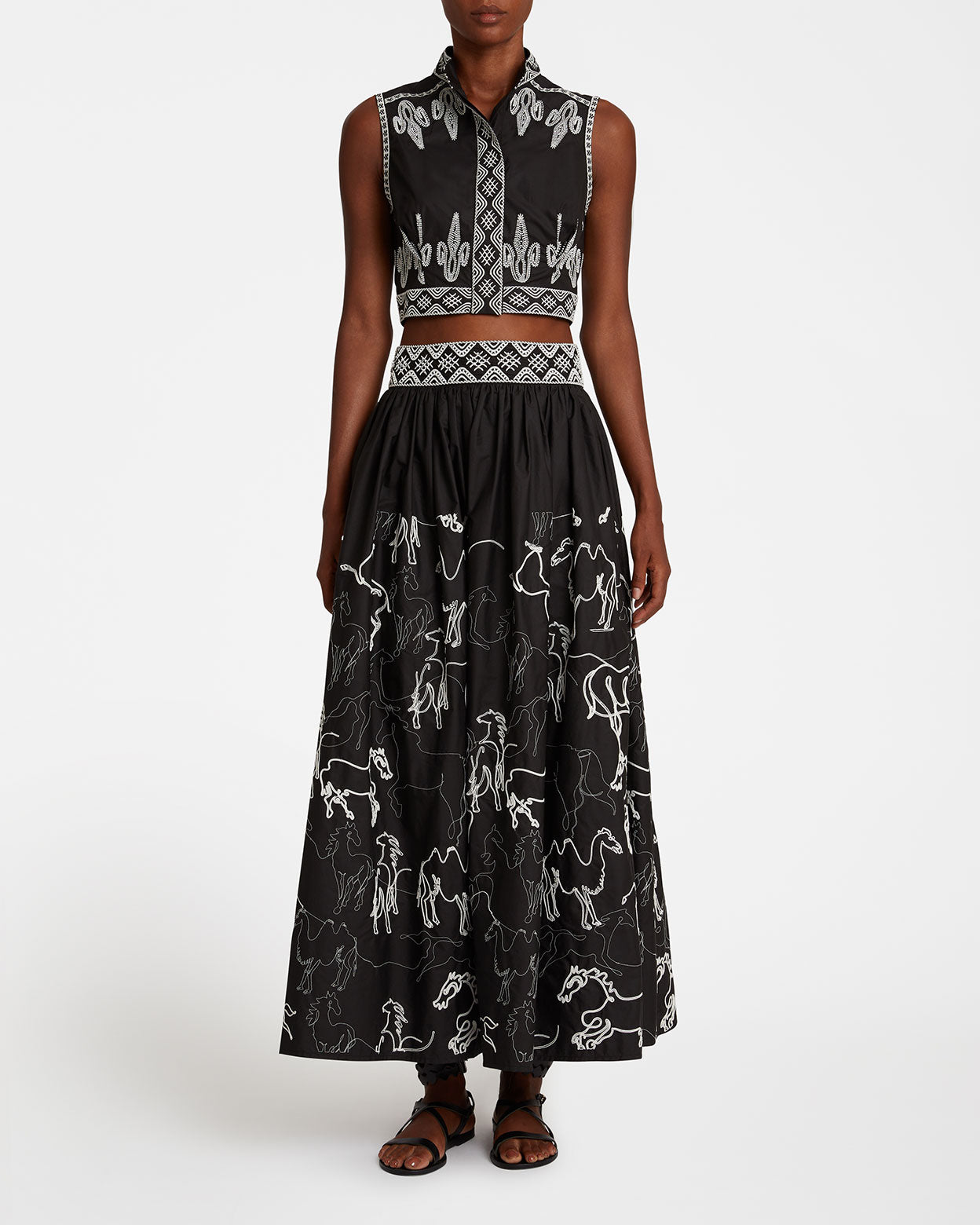 Ombretta Skirt with Wild Horse Embroidery