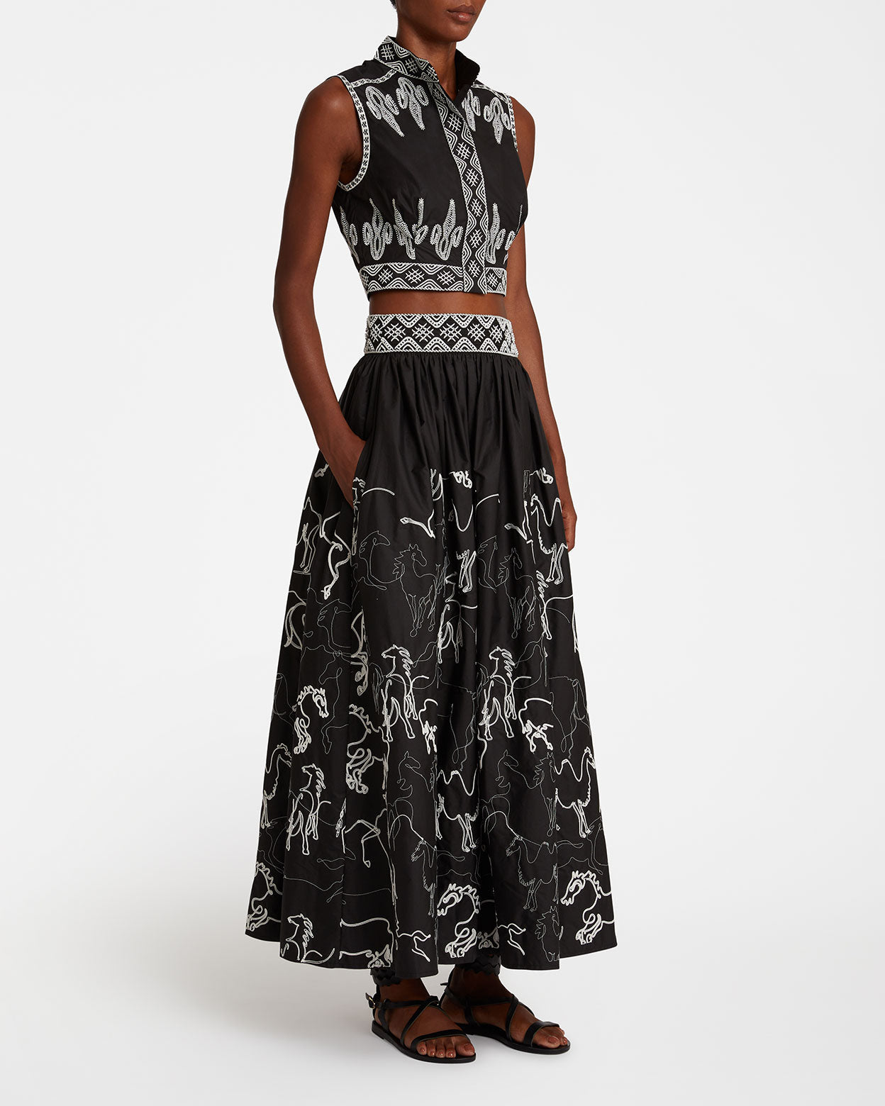 Ombretta Skirt with Wild Horse Embroidery