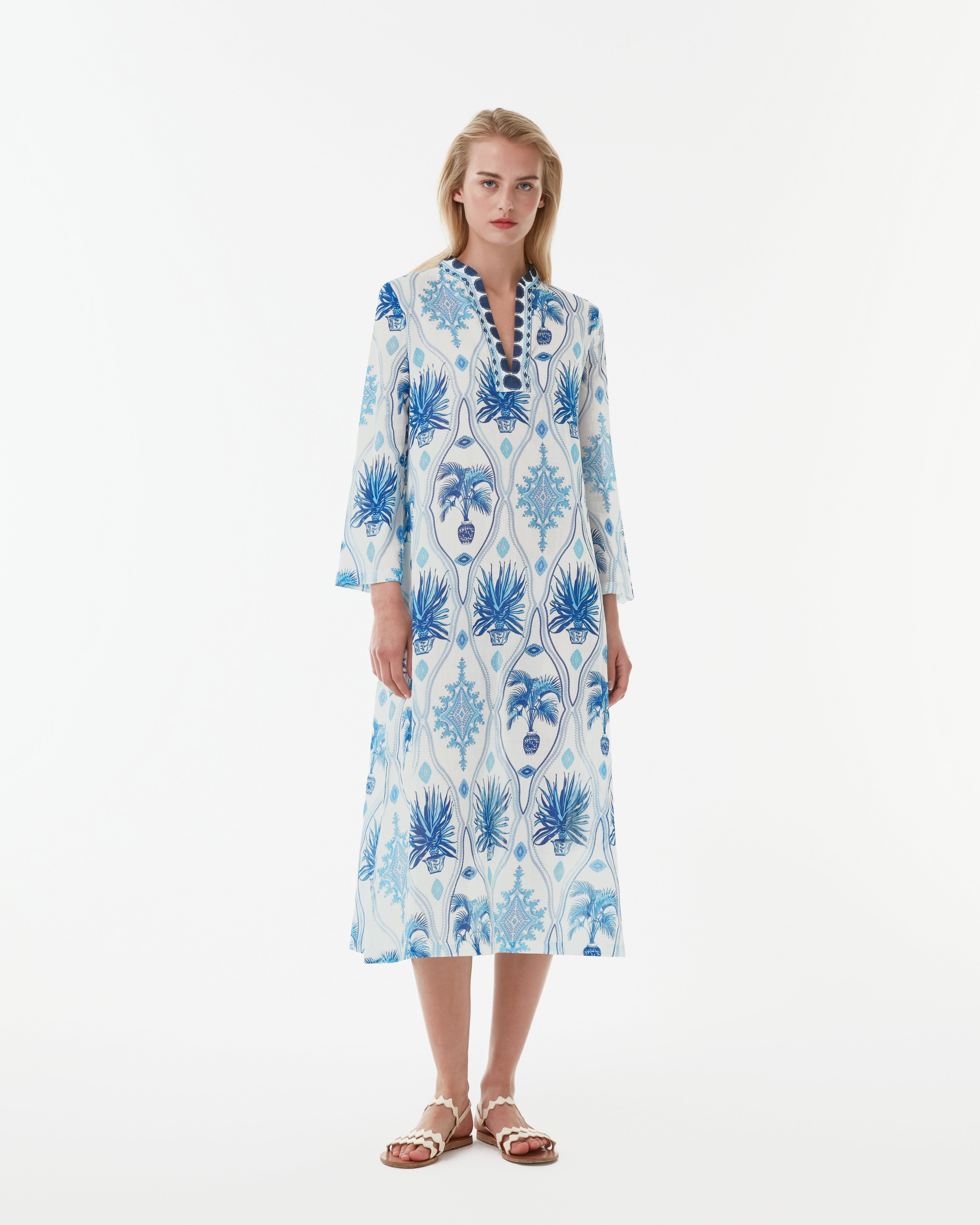 Giada Caftan in Garden Mesh Cotton Poplin