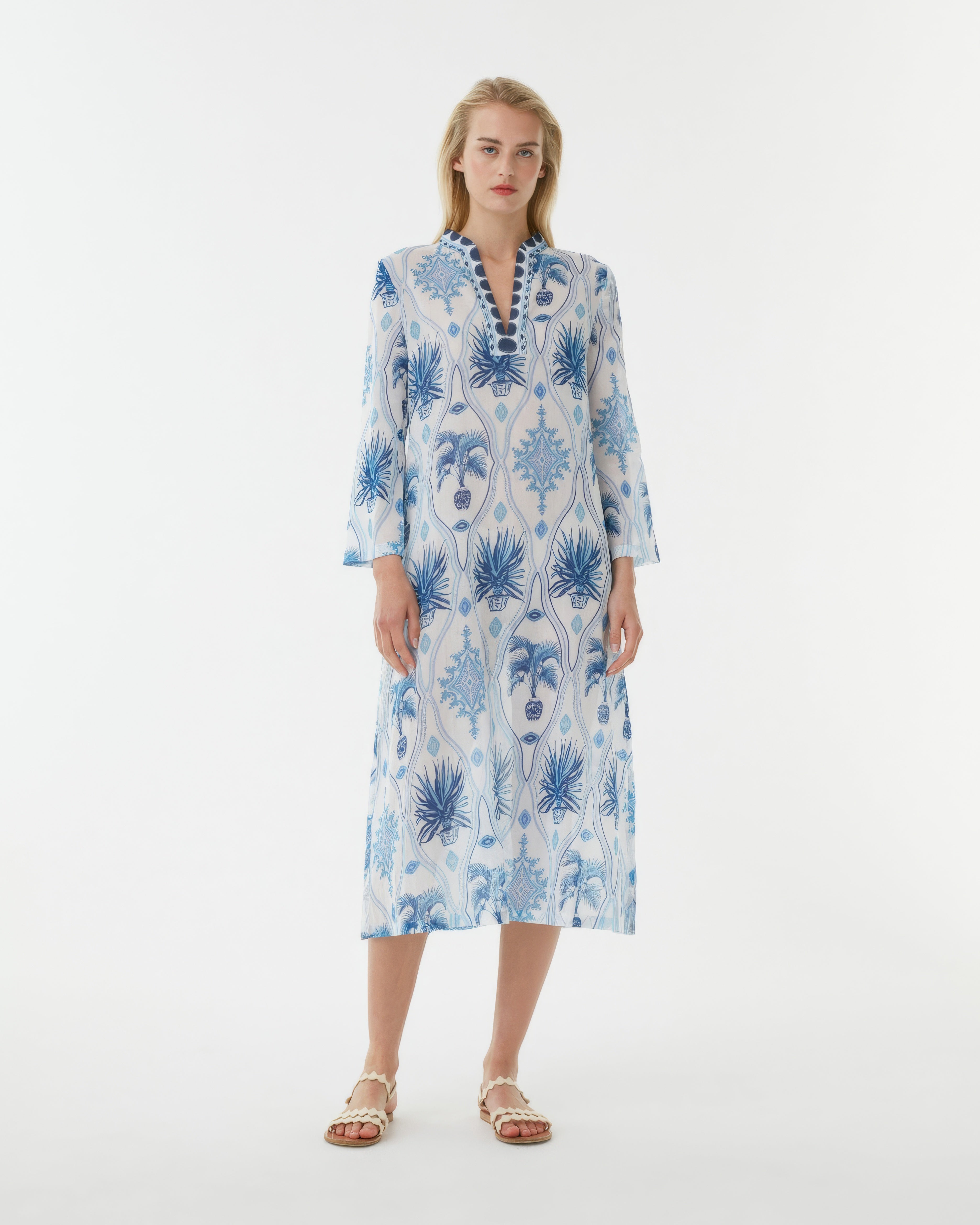 Giada Caftan in Garden Mesh Cotton Voile