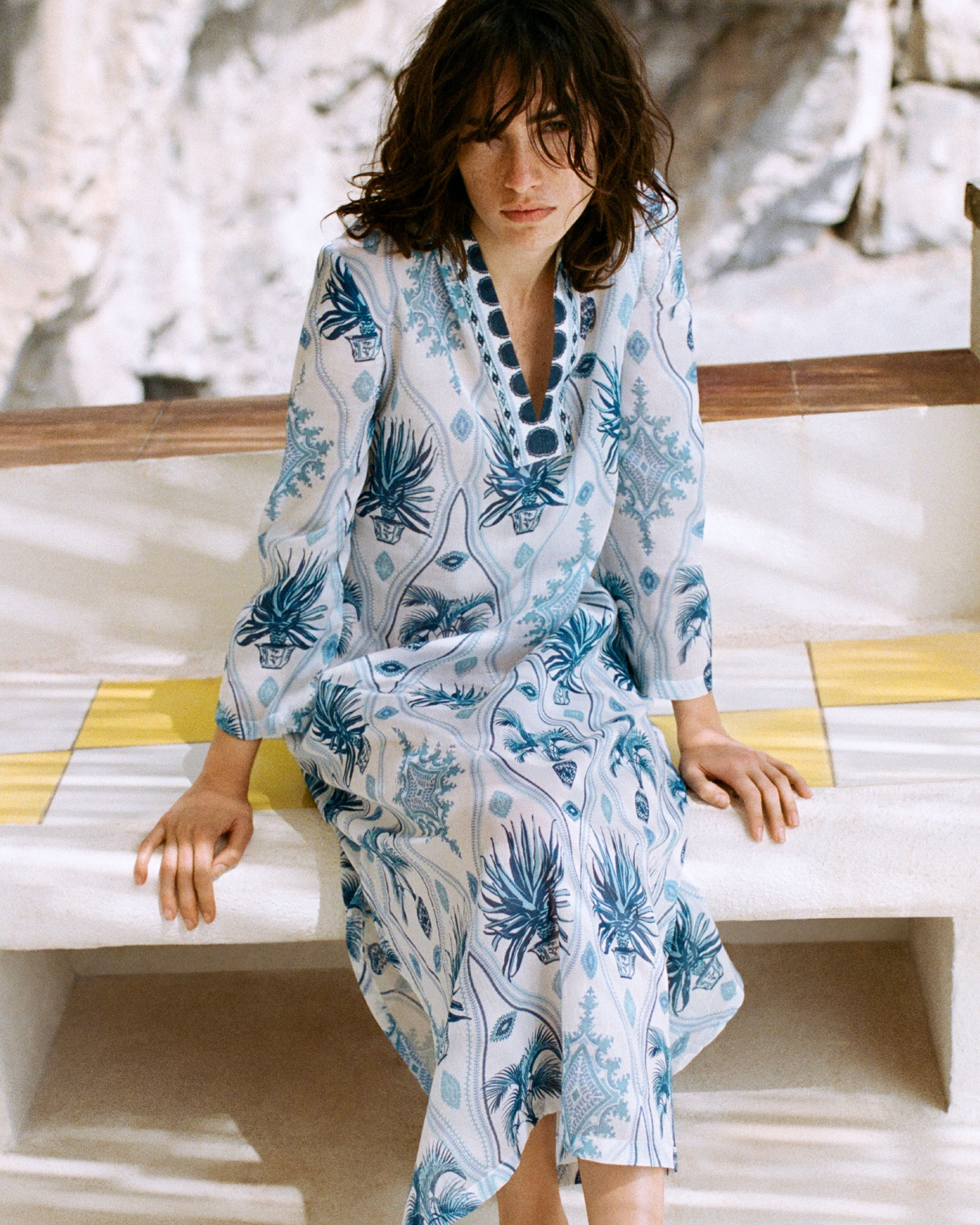 Giada Caftan in Garden Mesh Cotton Voile