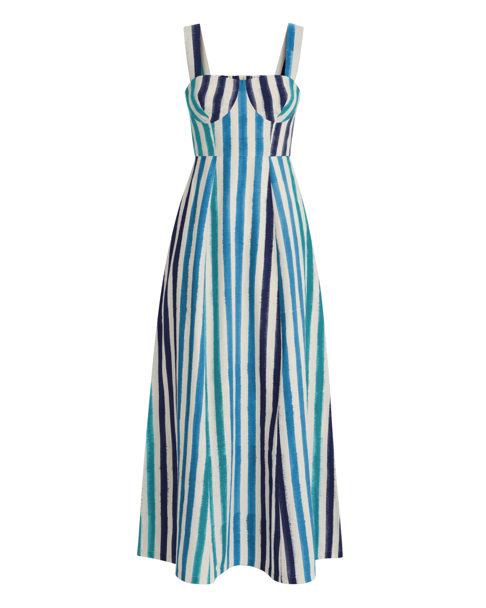 Azzurra Dress in Ikat Stripes