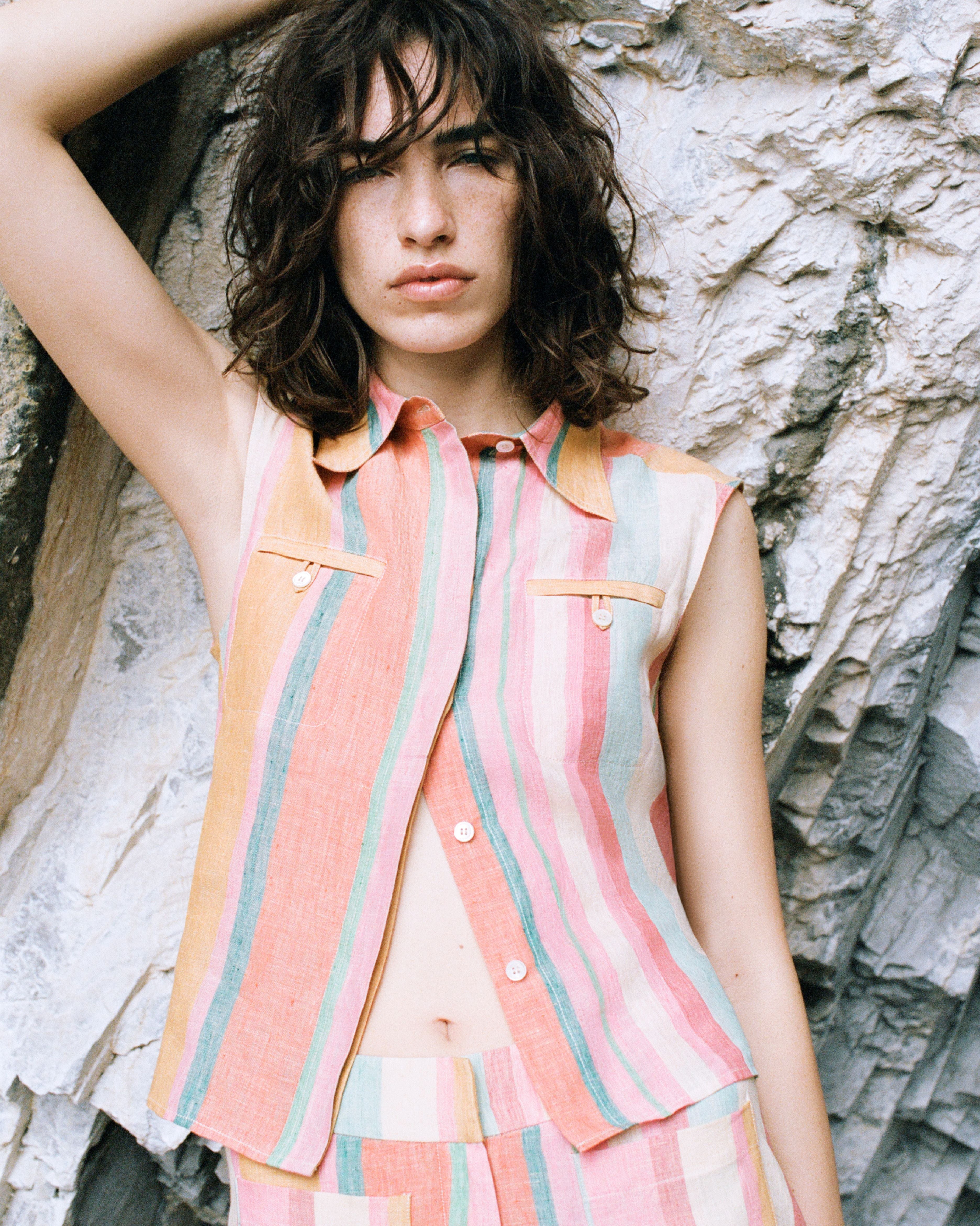Ylenia Top in Rainbow Ikat Stripes