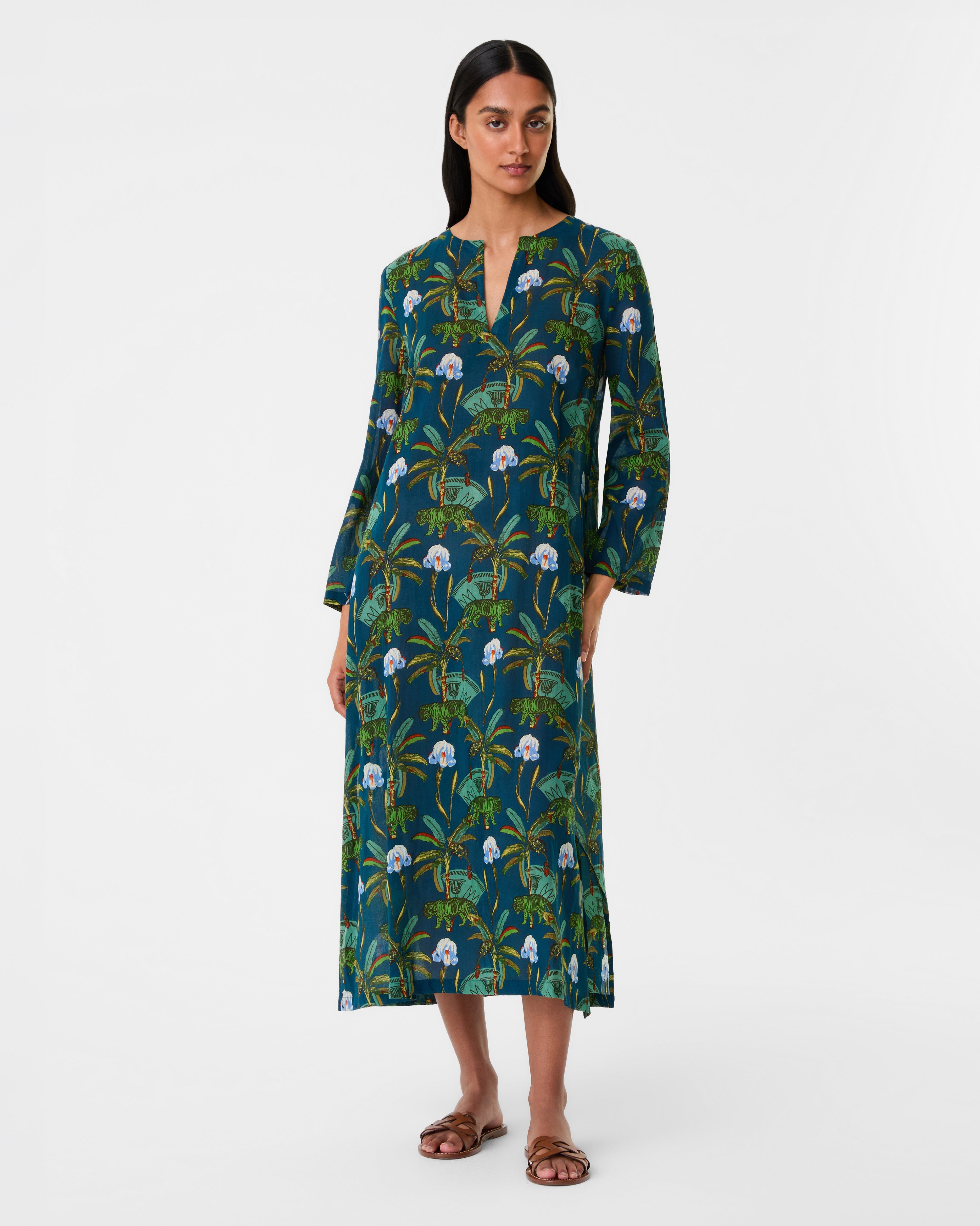 Giada Caftan in Palm Tiger Print