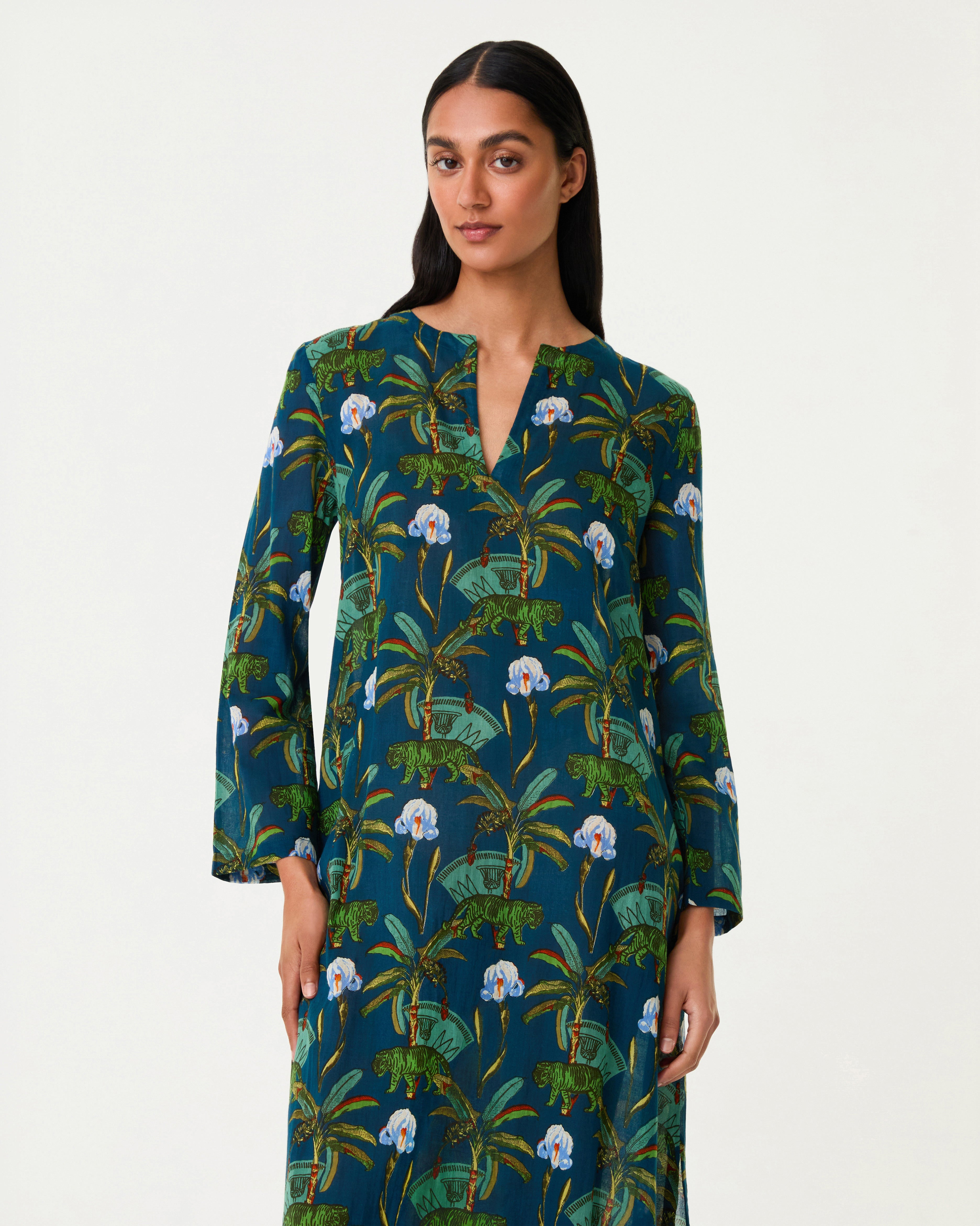 Giada Caftan in Palm Tiger Print