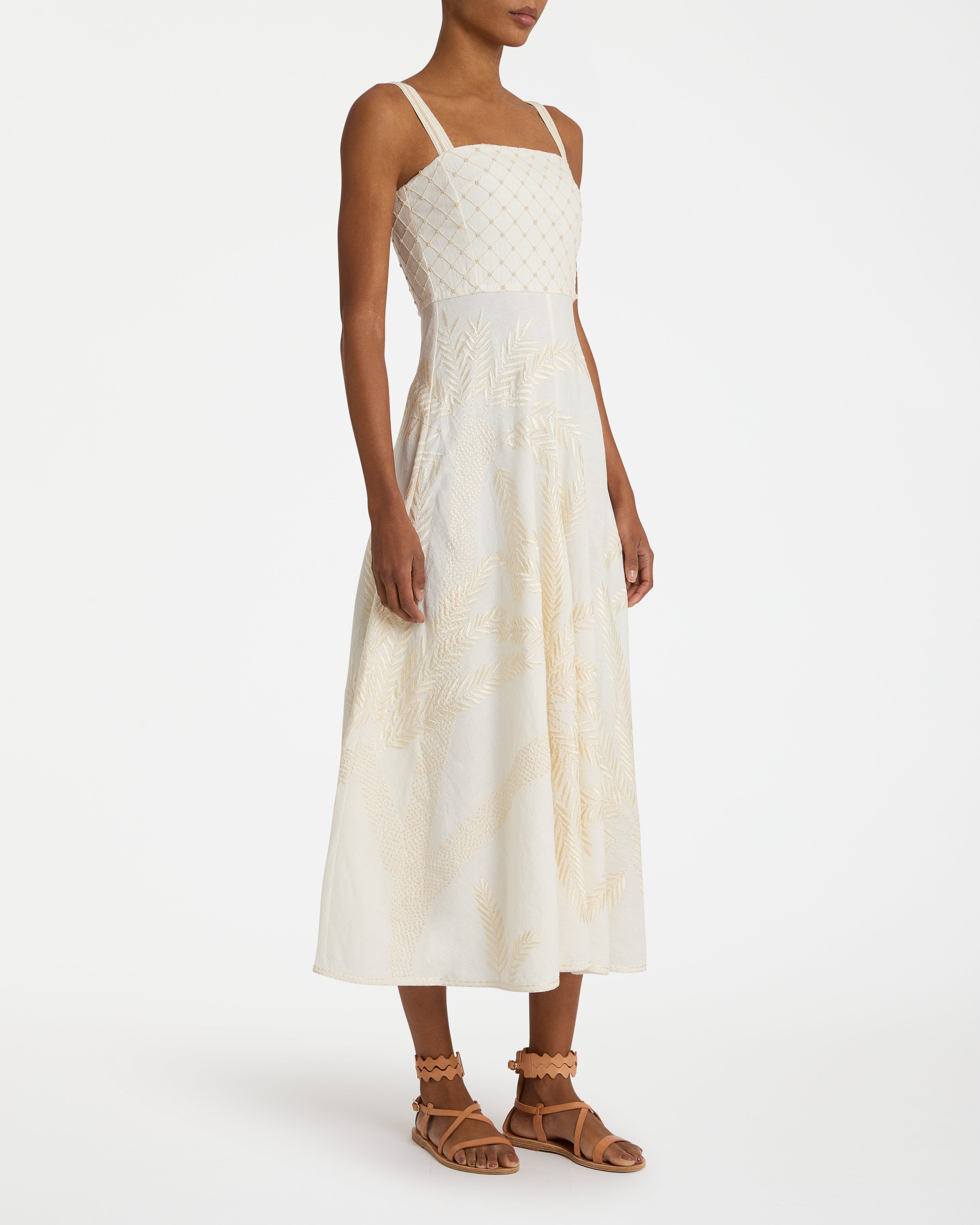 Anabel Dress with Palm Embroidery