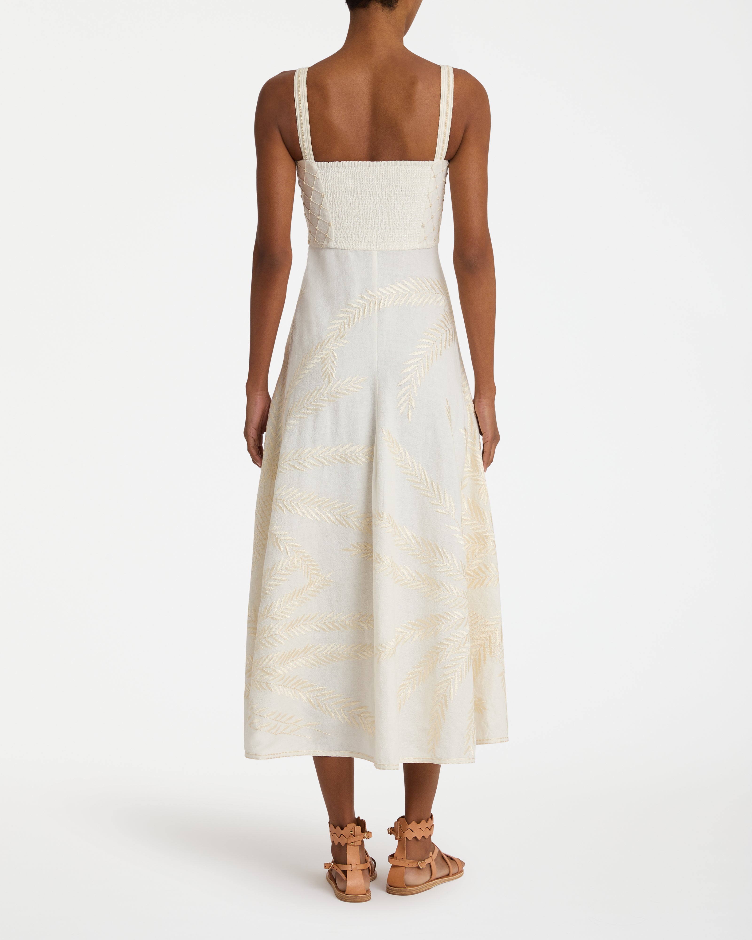 Anabel Dress with Palm Embroidery