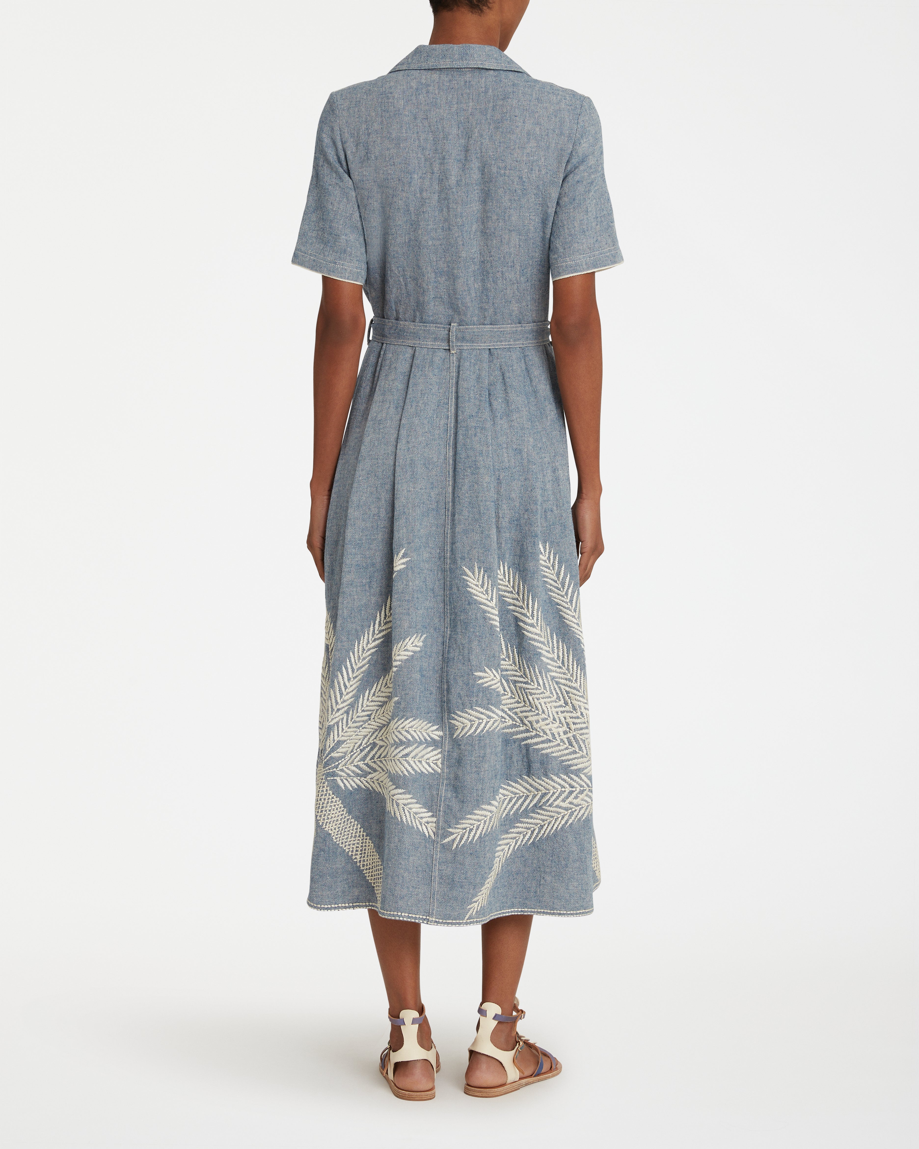 Claudia Dress with Palm Embroidery