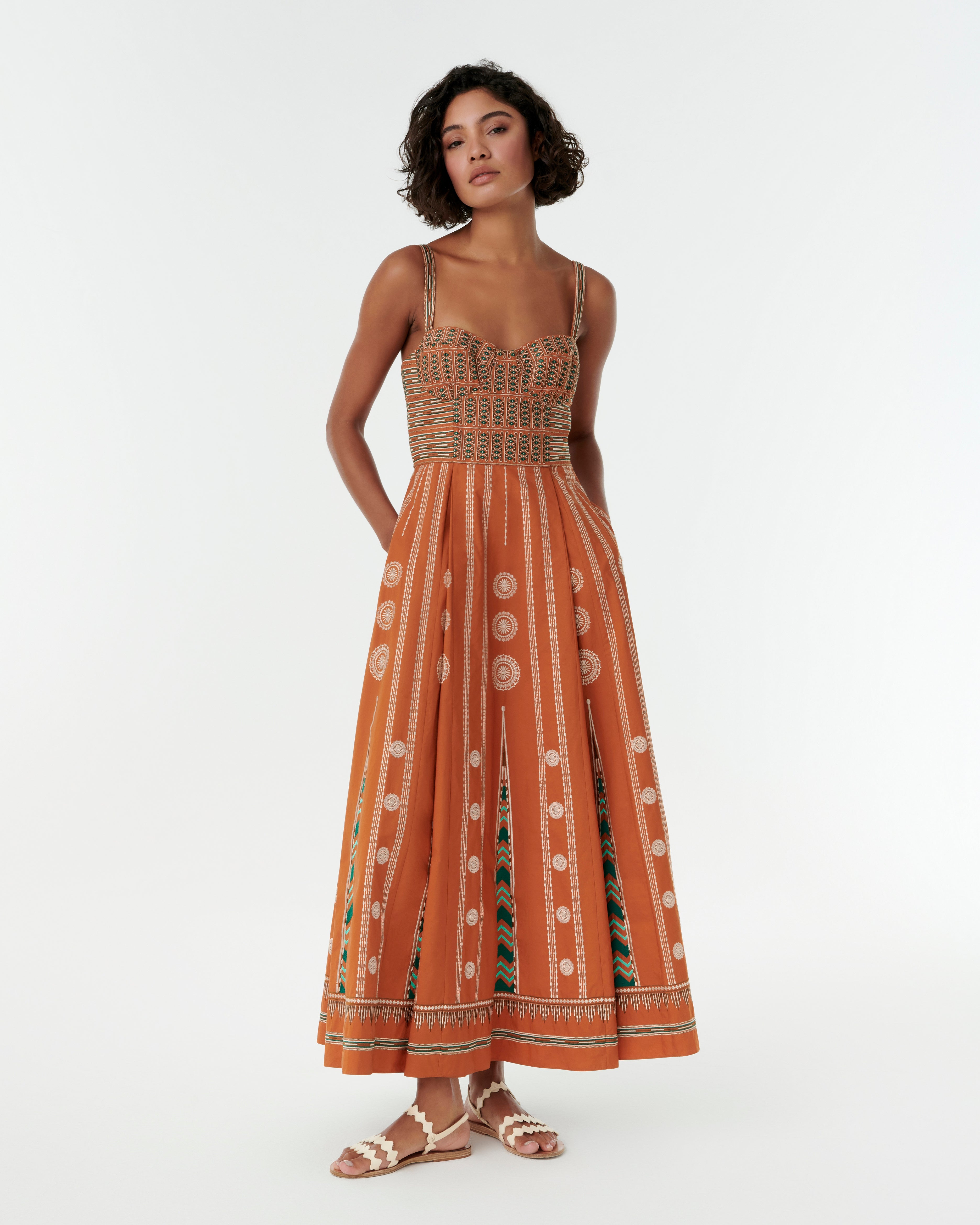 Elida Dress with Backgammon Embroidery