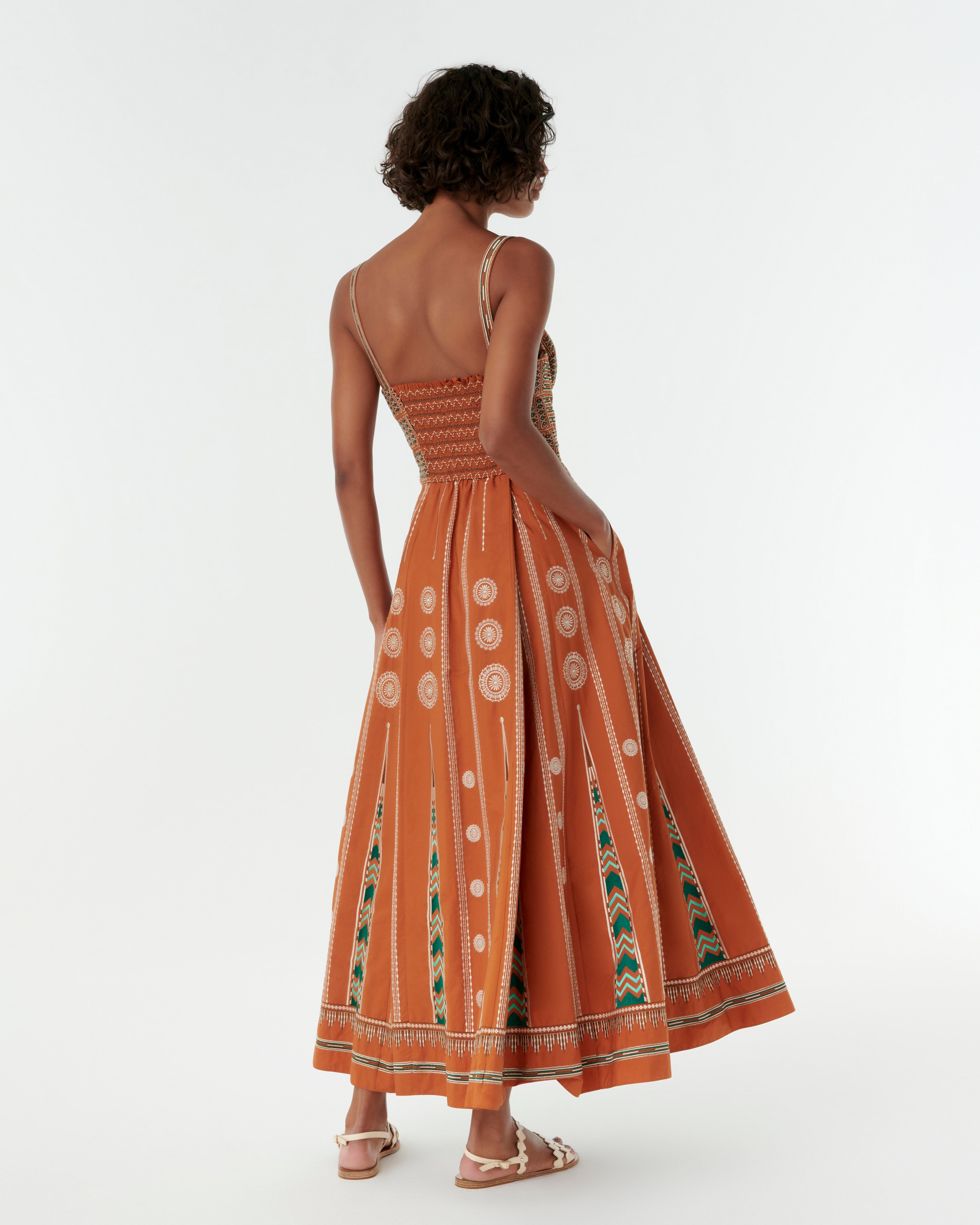 Elida Dress with Backgammon Embroidery