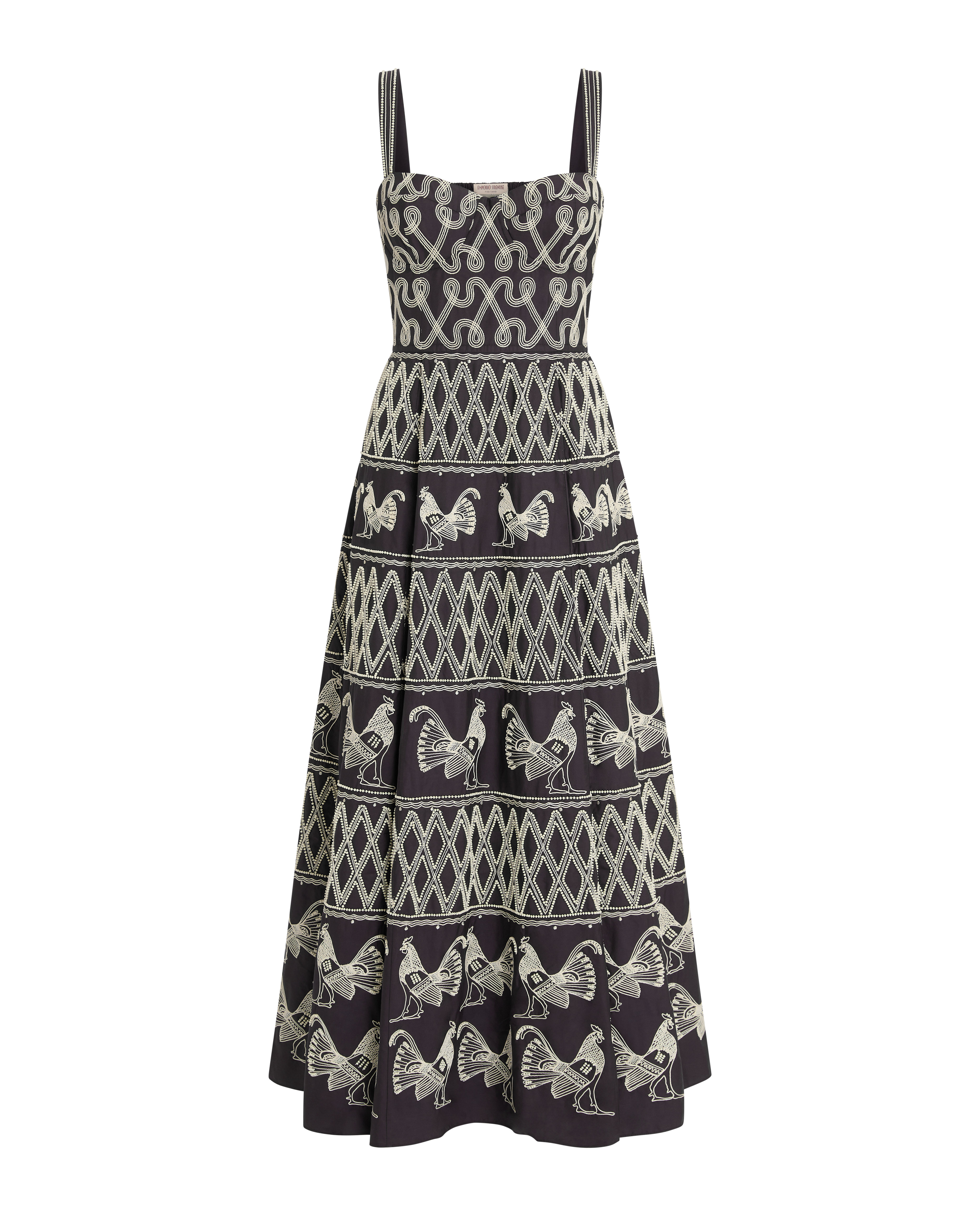 Elida Dress with Greek Rooster Embroidery