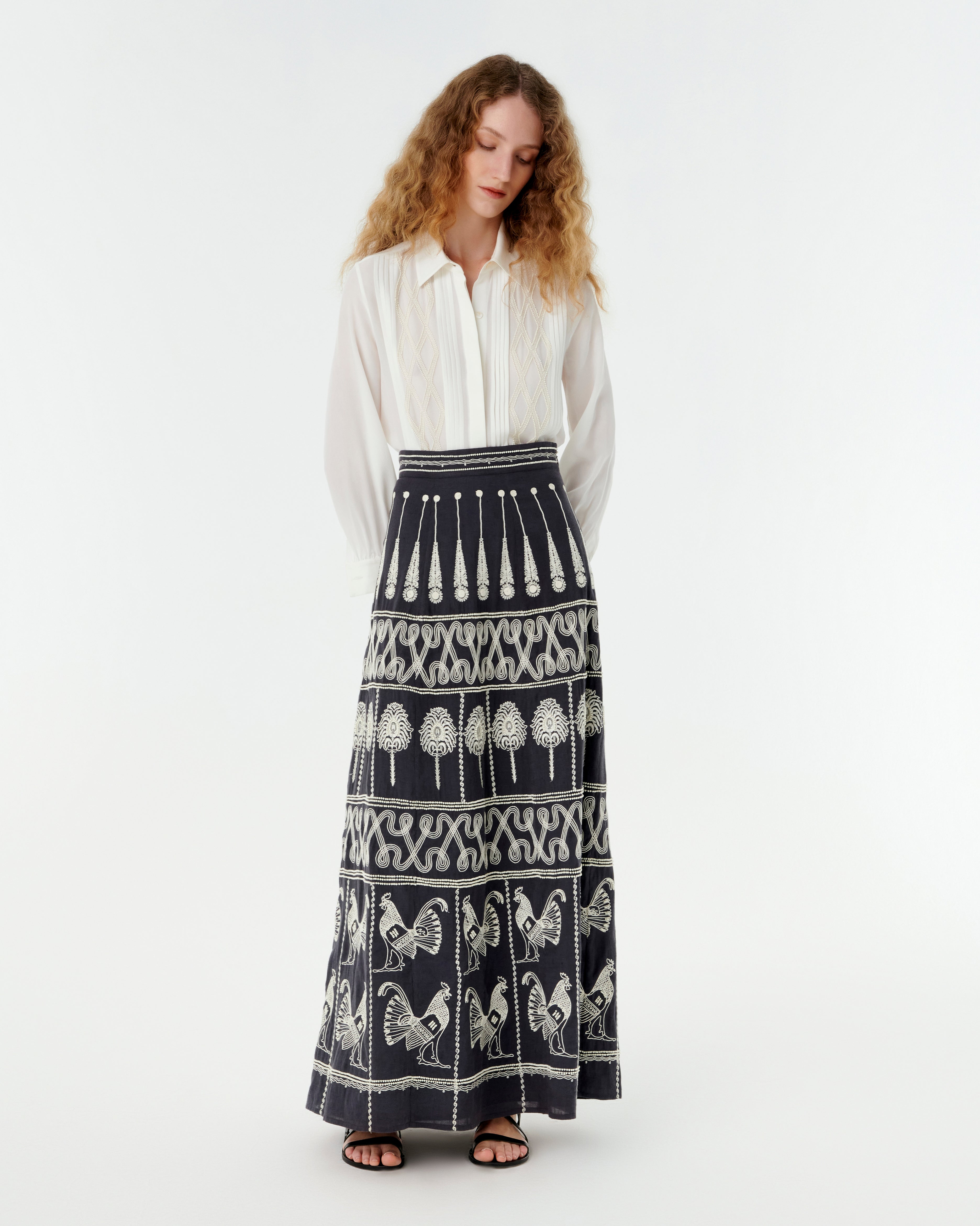 Camille Skirt with Greek Rooster Embroidery