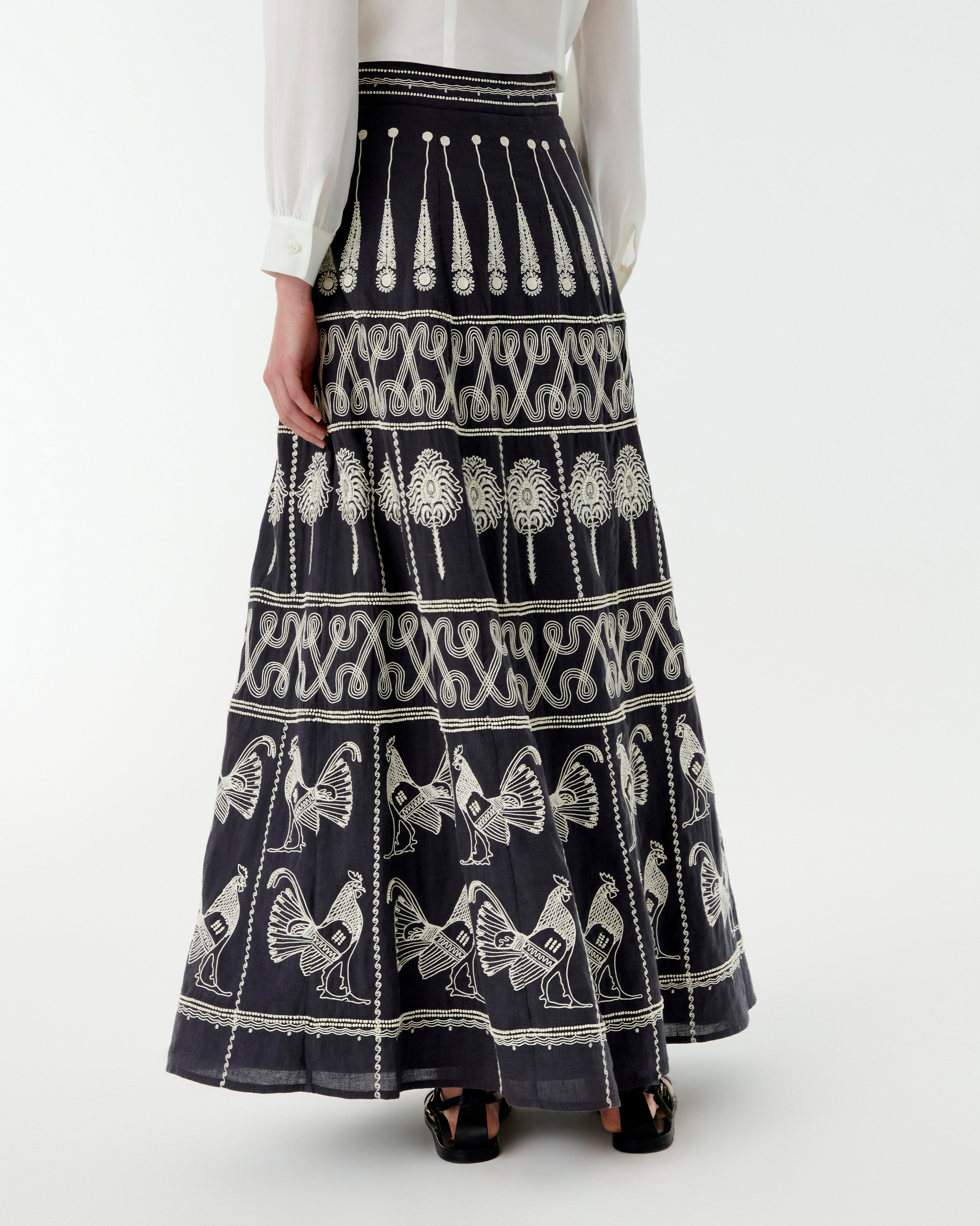 Camille Skirt with Greek Rooster Embroidery