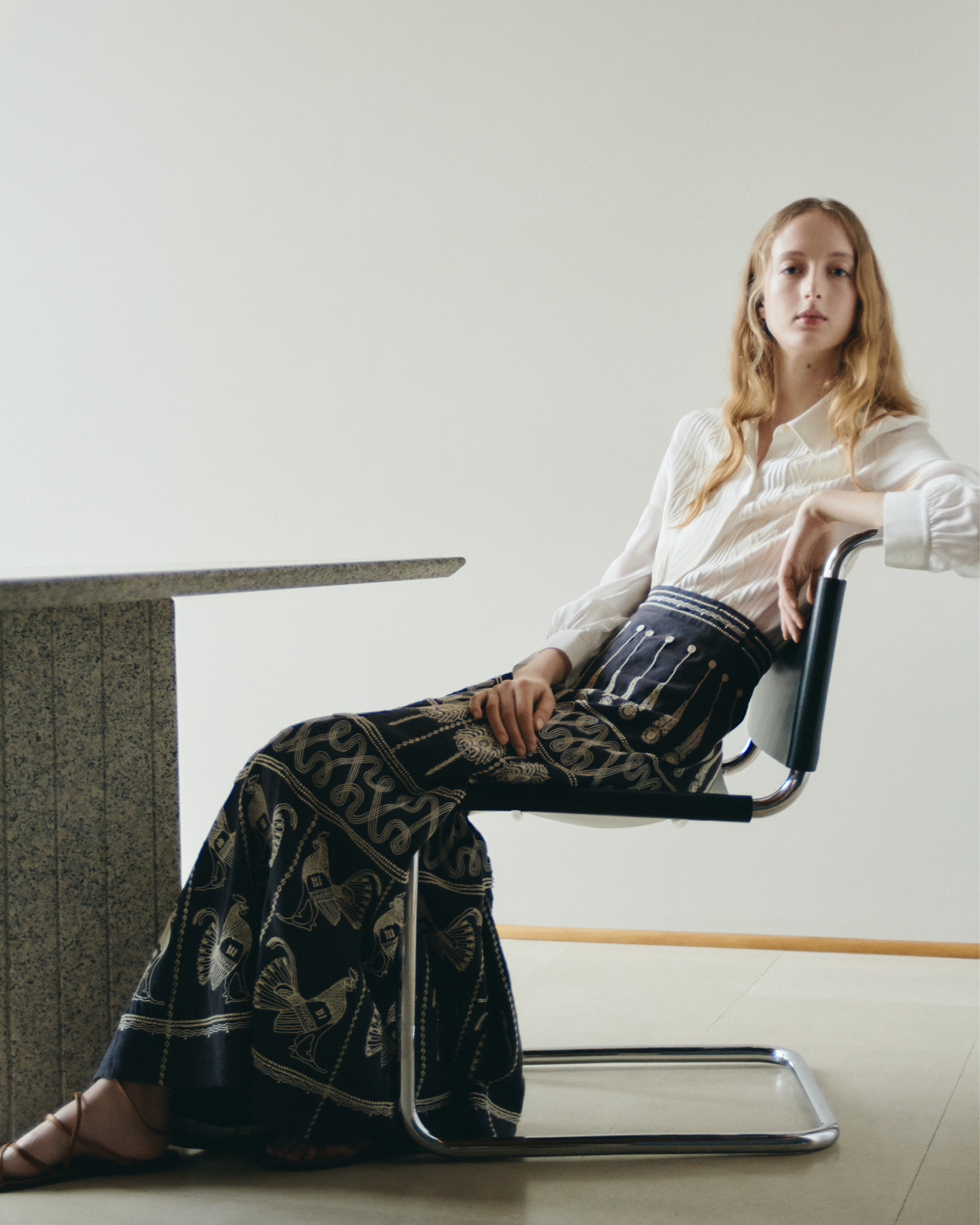 Camille Skirt with Greek Rooster Embroidery