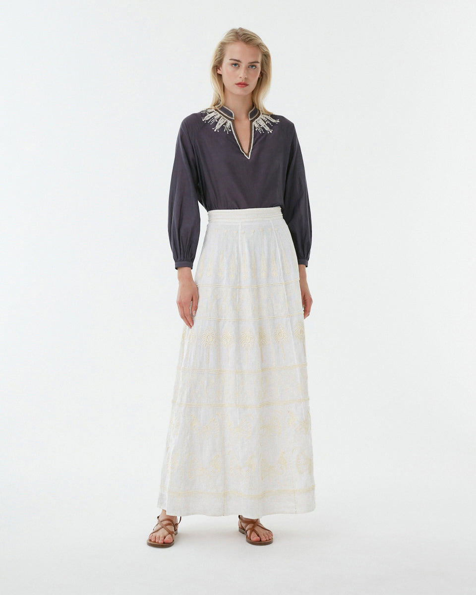 Camille Skirt with Greek Rooster Embroidery