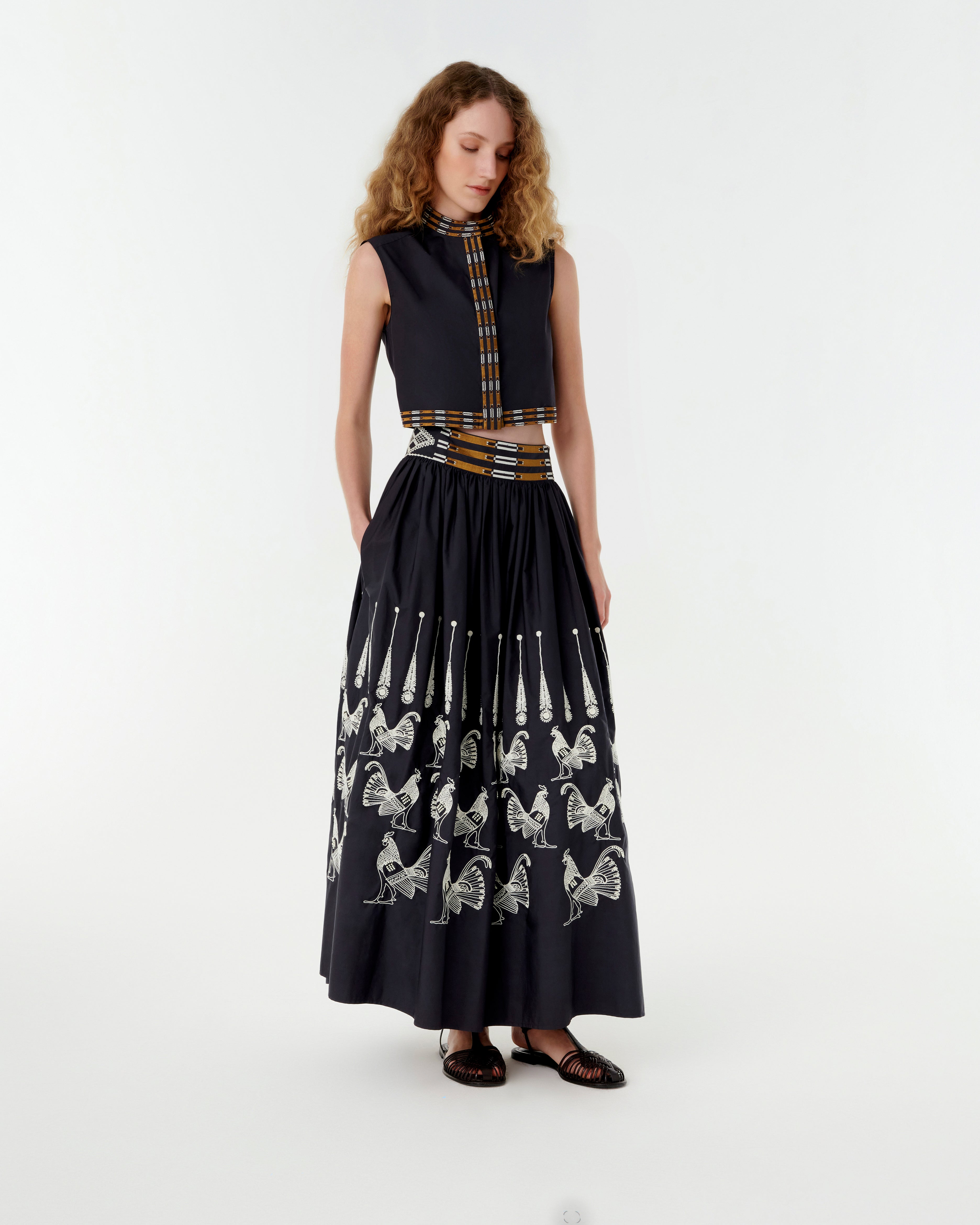 Ombretta Skirt with Greek Rooster Embroidery
