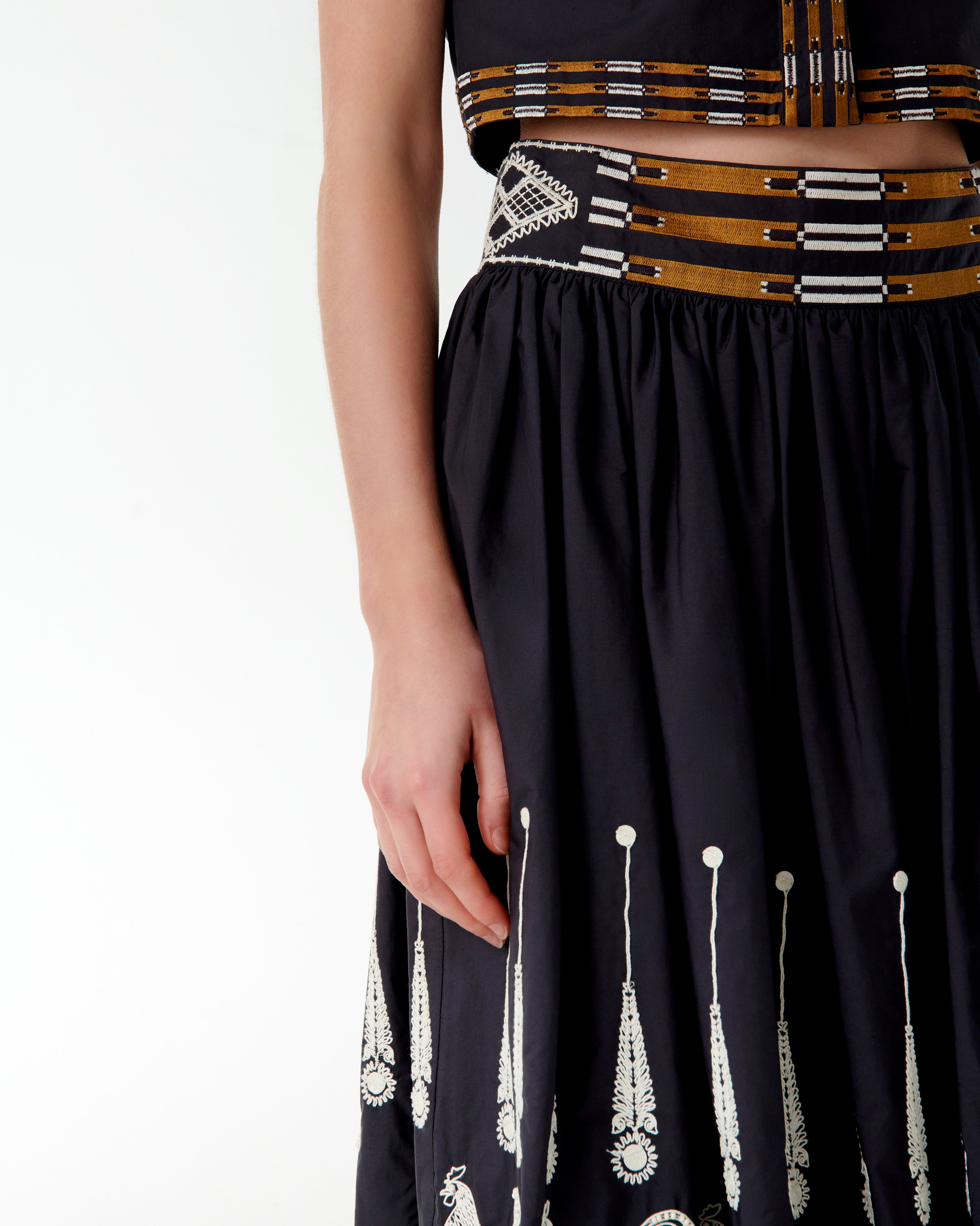Ombretta Skirt with Greek Rooster Embroidery