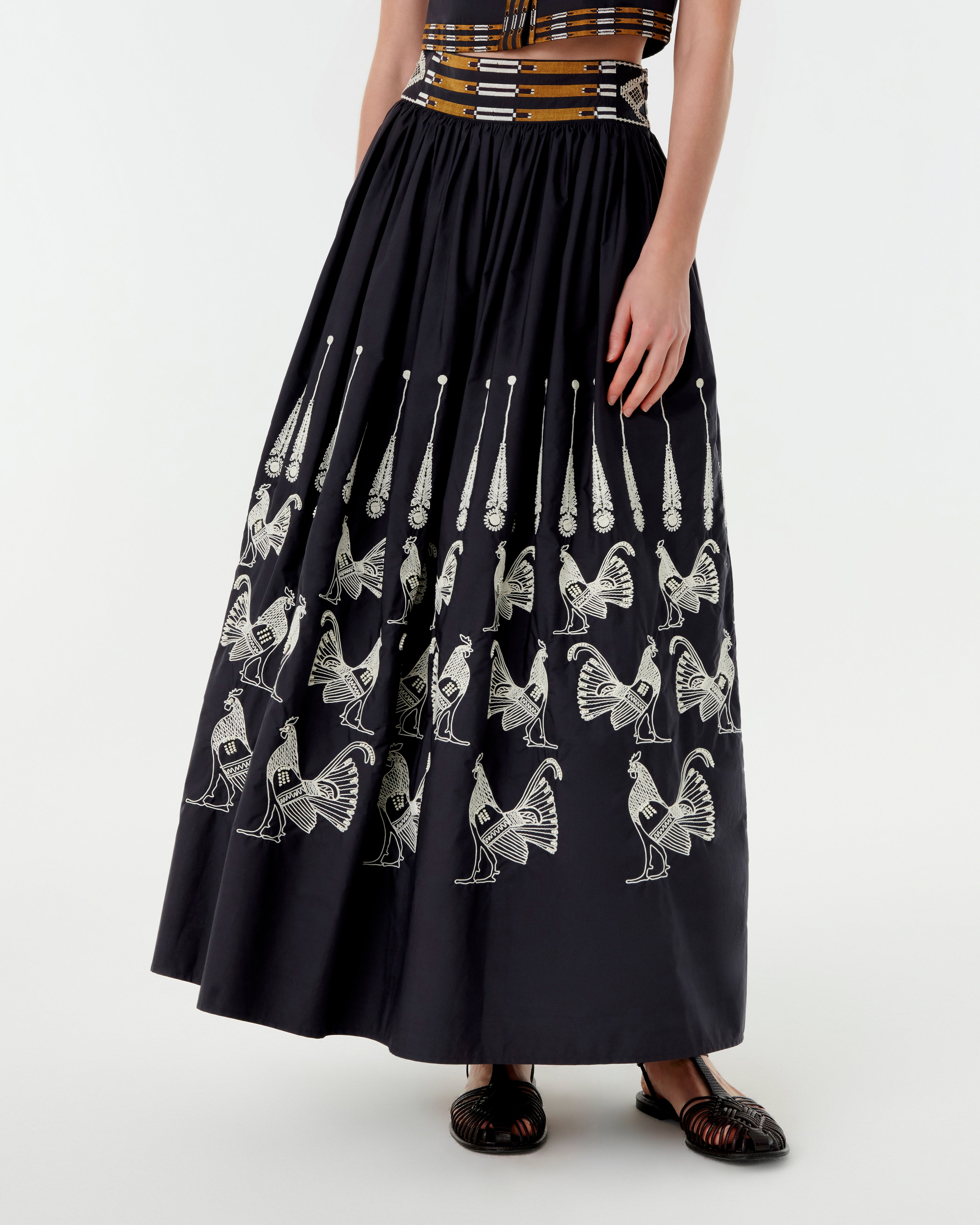 Ombretta Skirt with Greek Rooster Embroidery