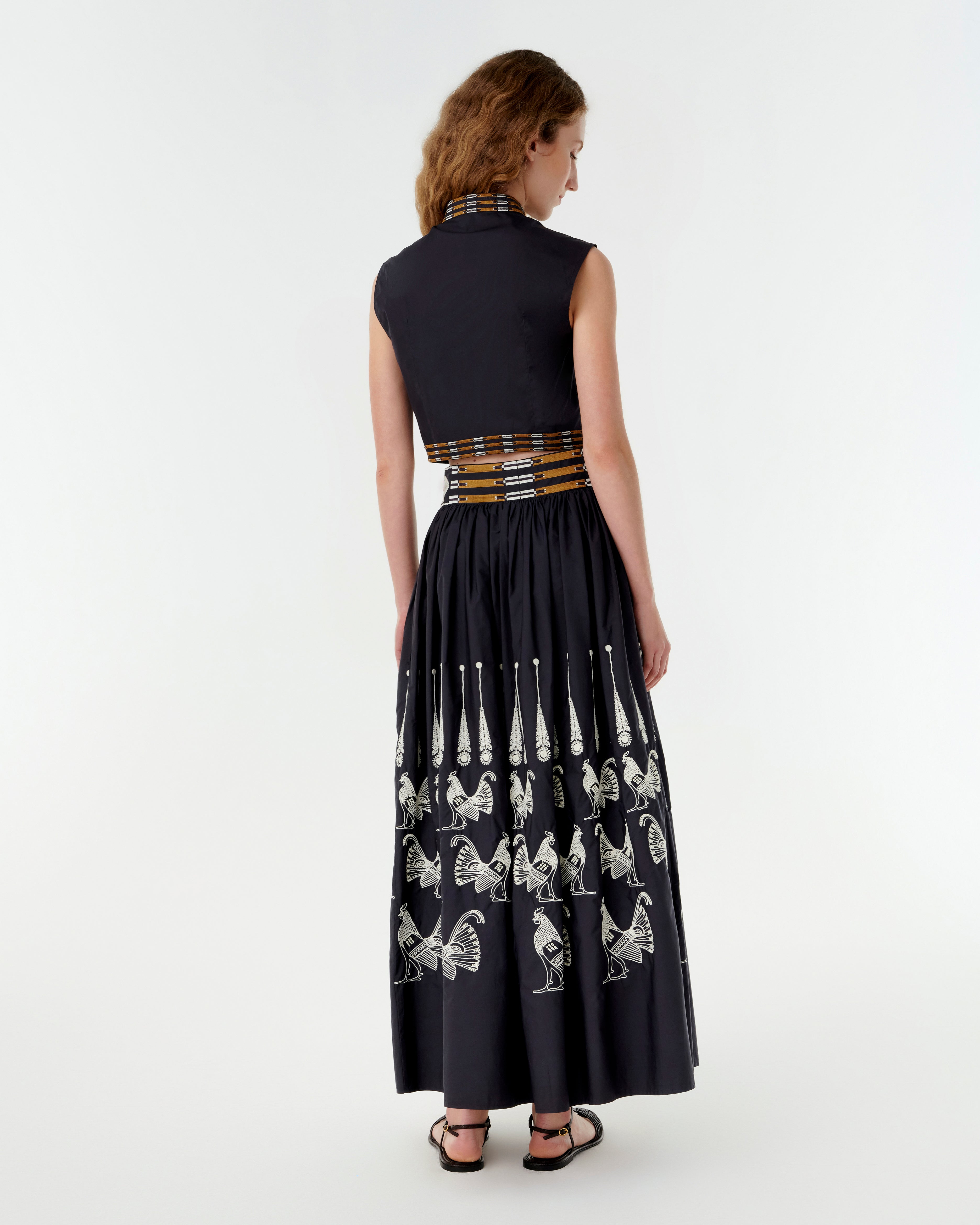 Ombretta Skirt with Greek Rooster Embroidery