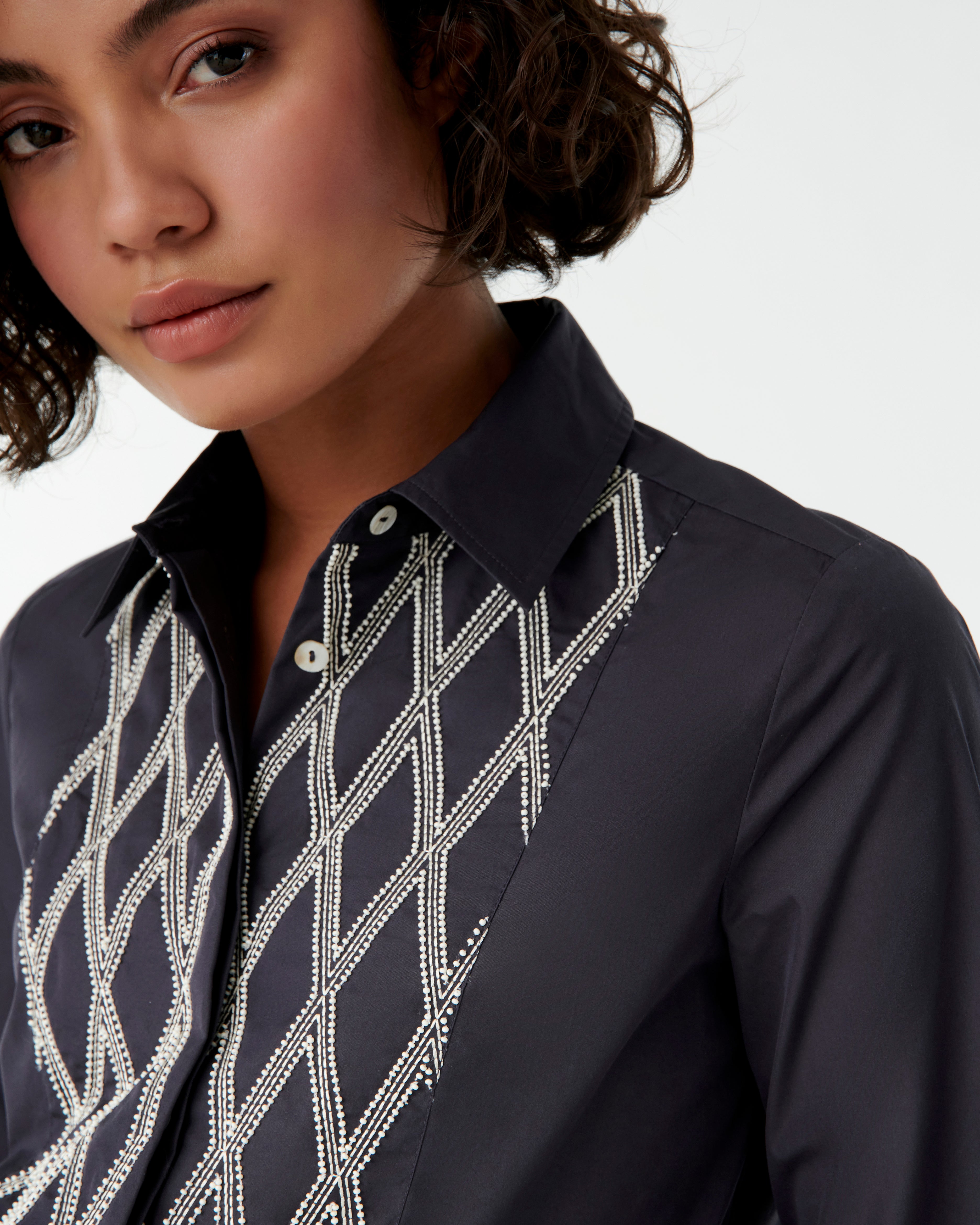 Cassandra Shirt with Greek Rooster Embroidery