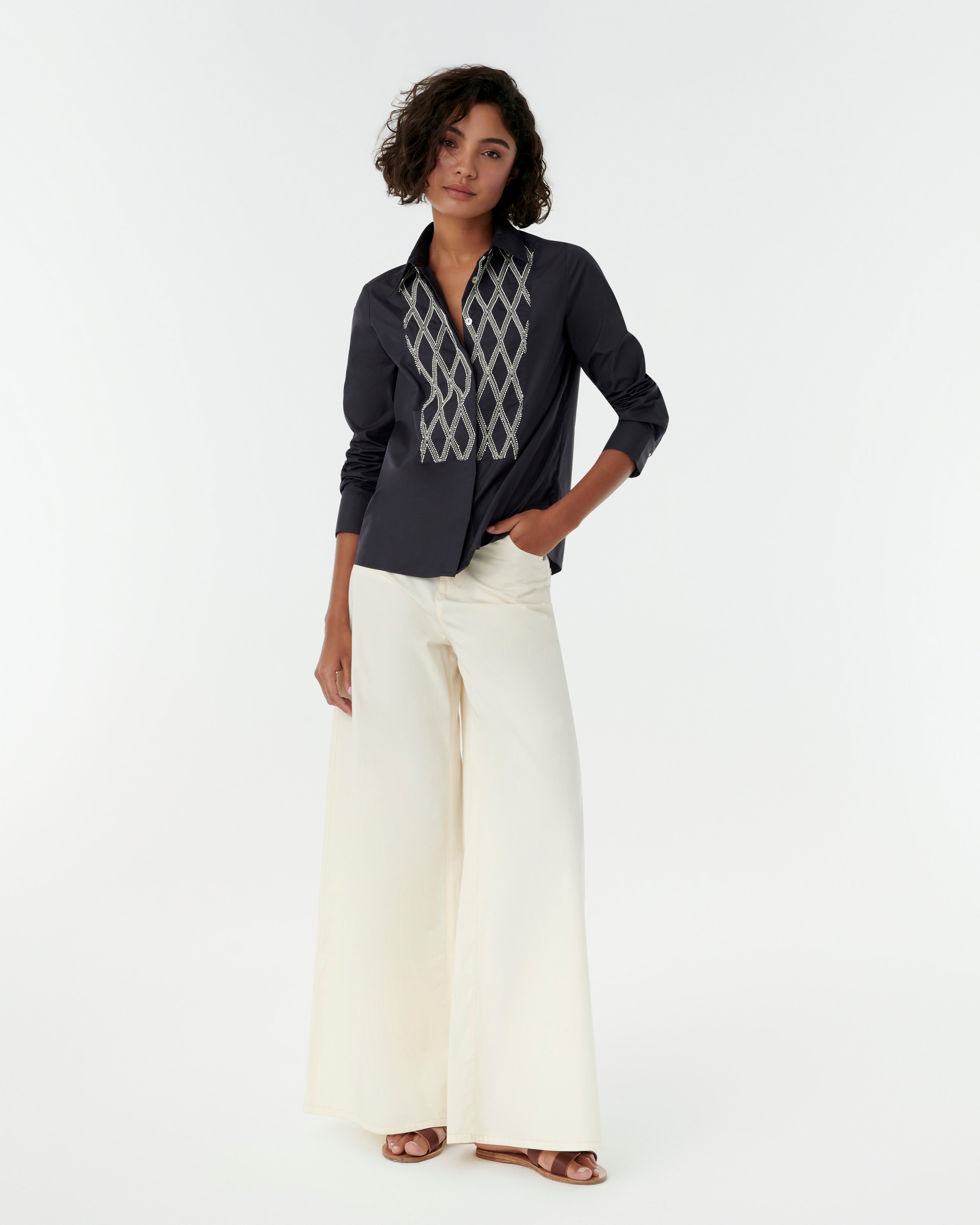 Cassandra Shirt with Greek Rooster Embroidery