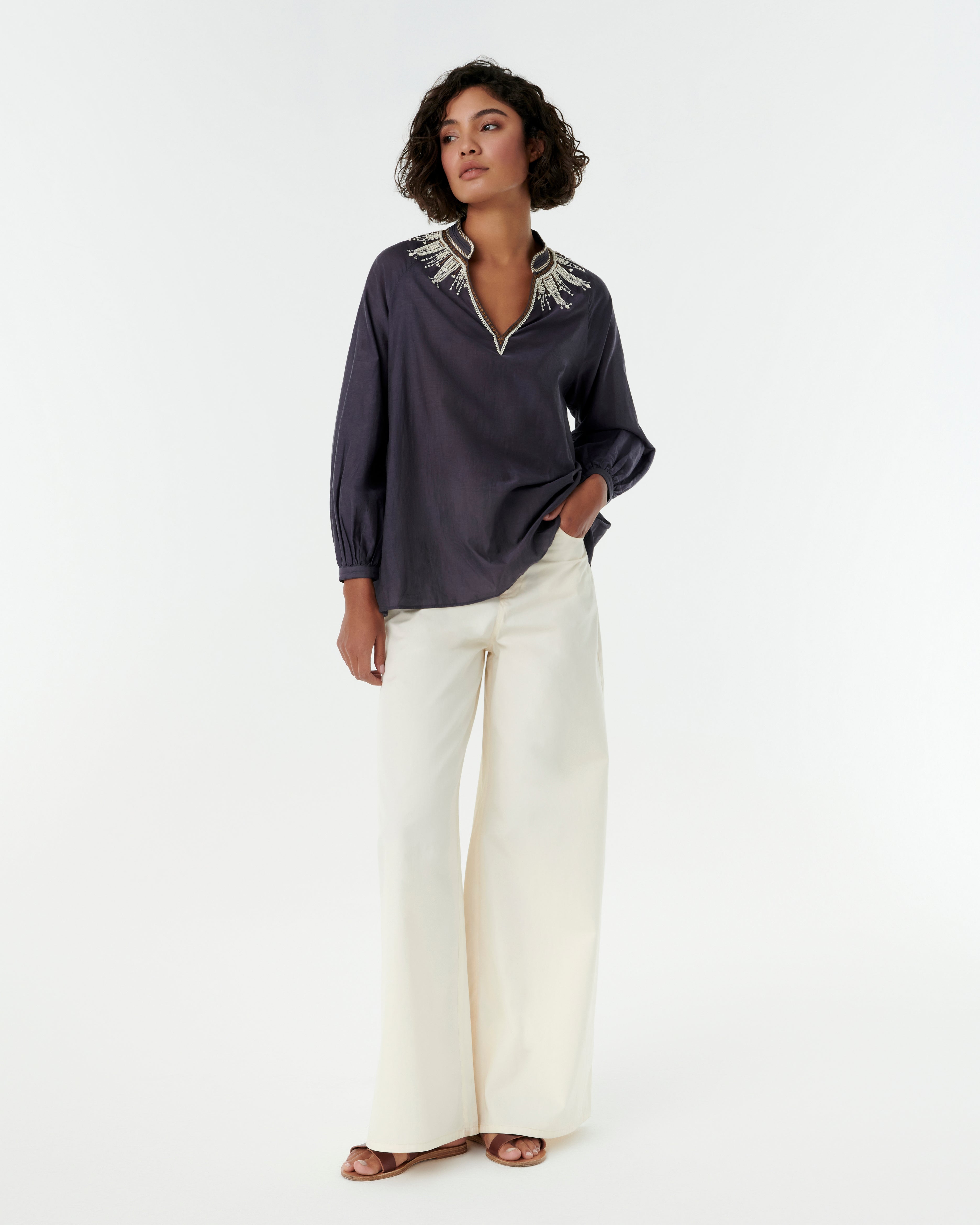 Ilizia Blouse with Greek Rooster Embroidery