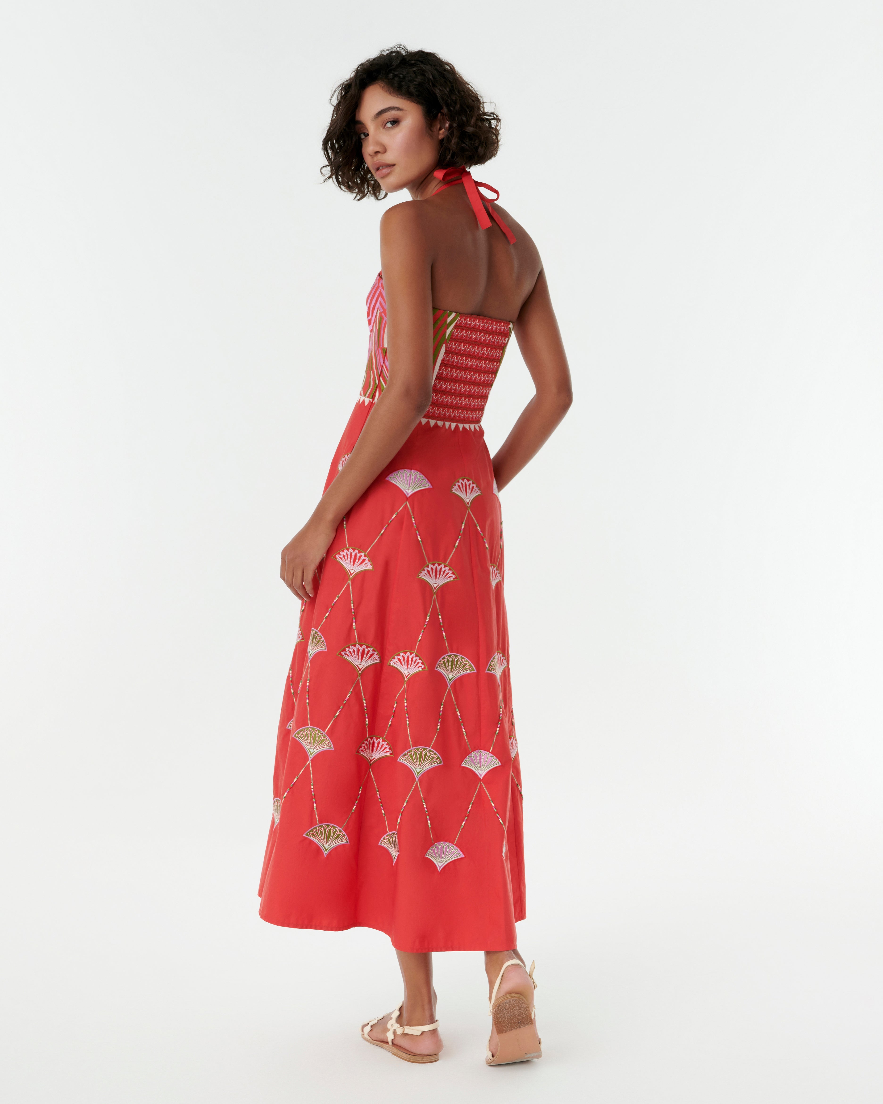 Lotty Dress with Japanese Peacock Embroidery