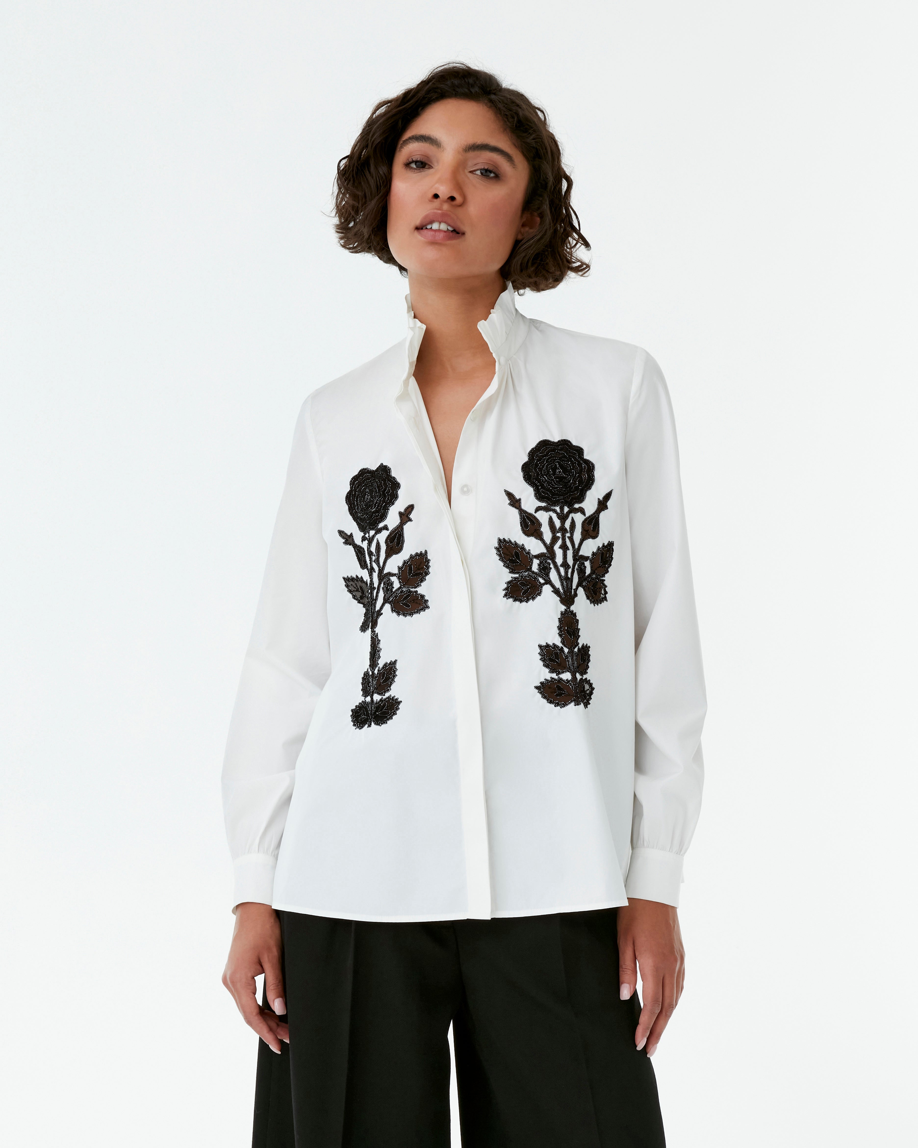Olla Shirt with Black Rose Embroidery