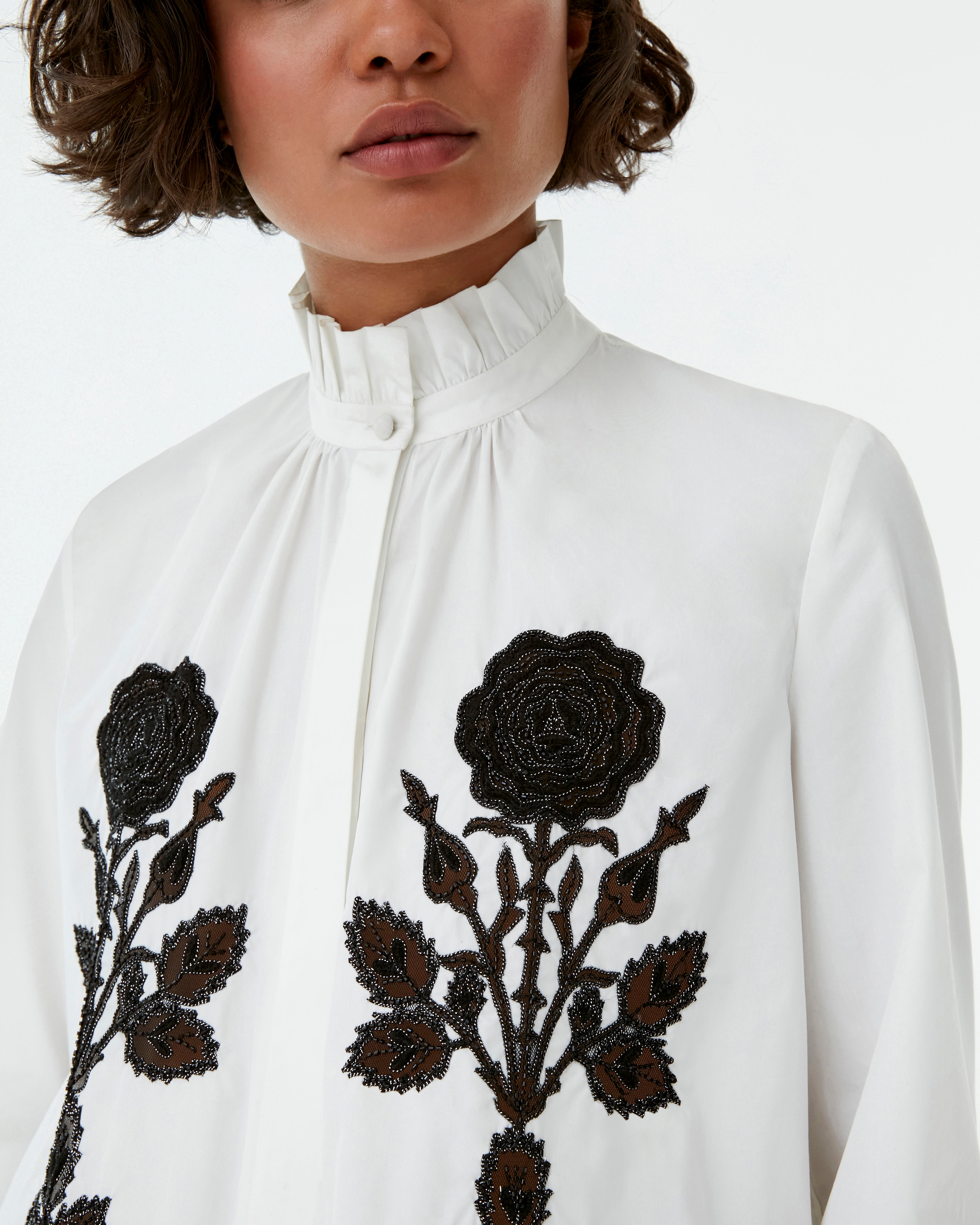 Olla Shirt with Black Rose Embroidery