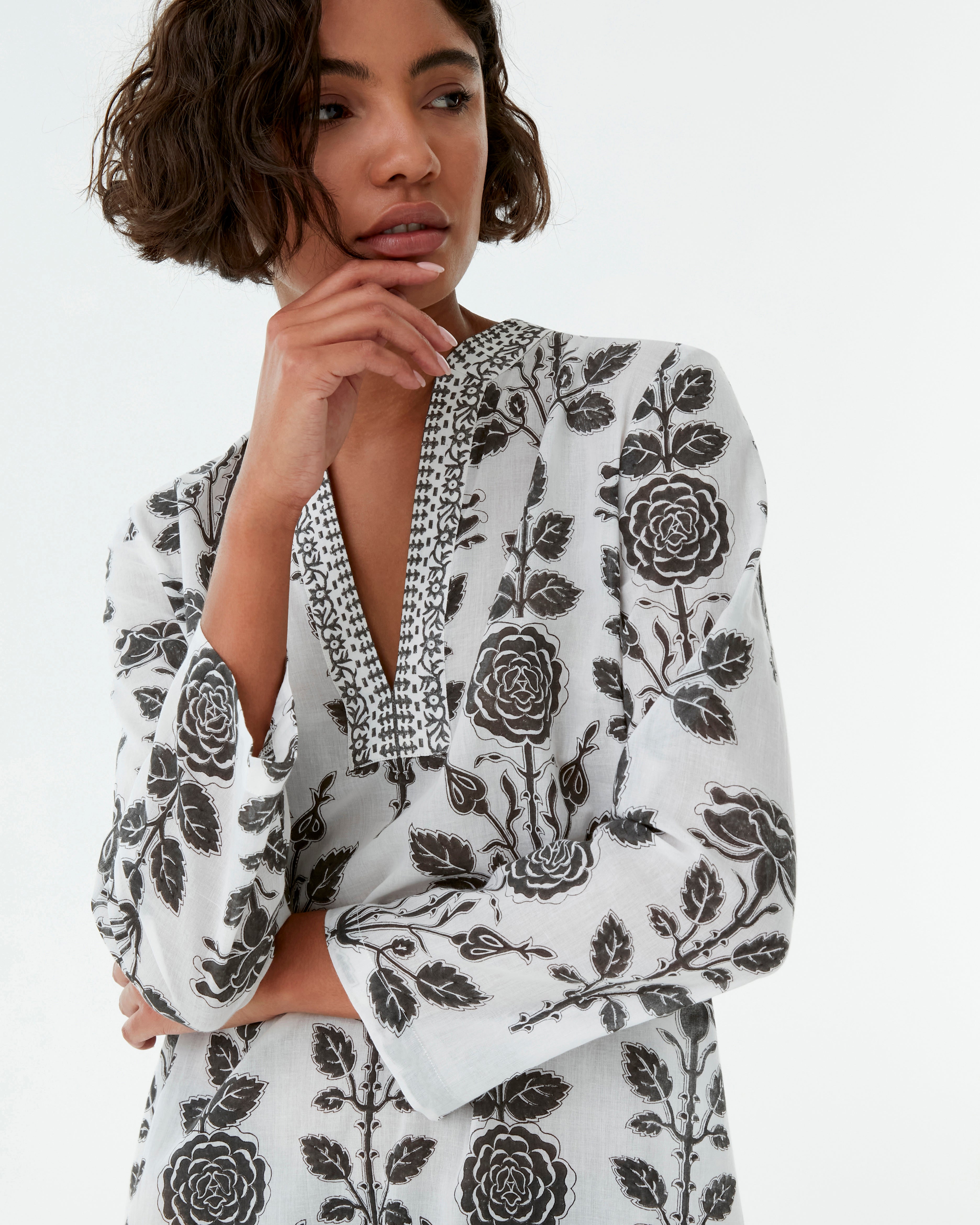 Giada Caftan in Black Rose Print