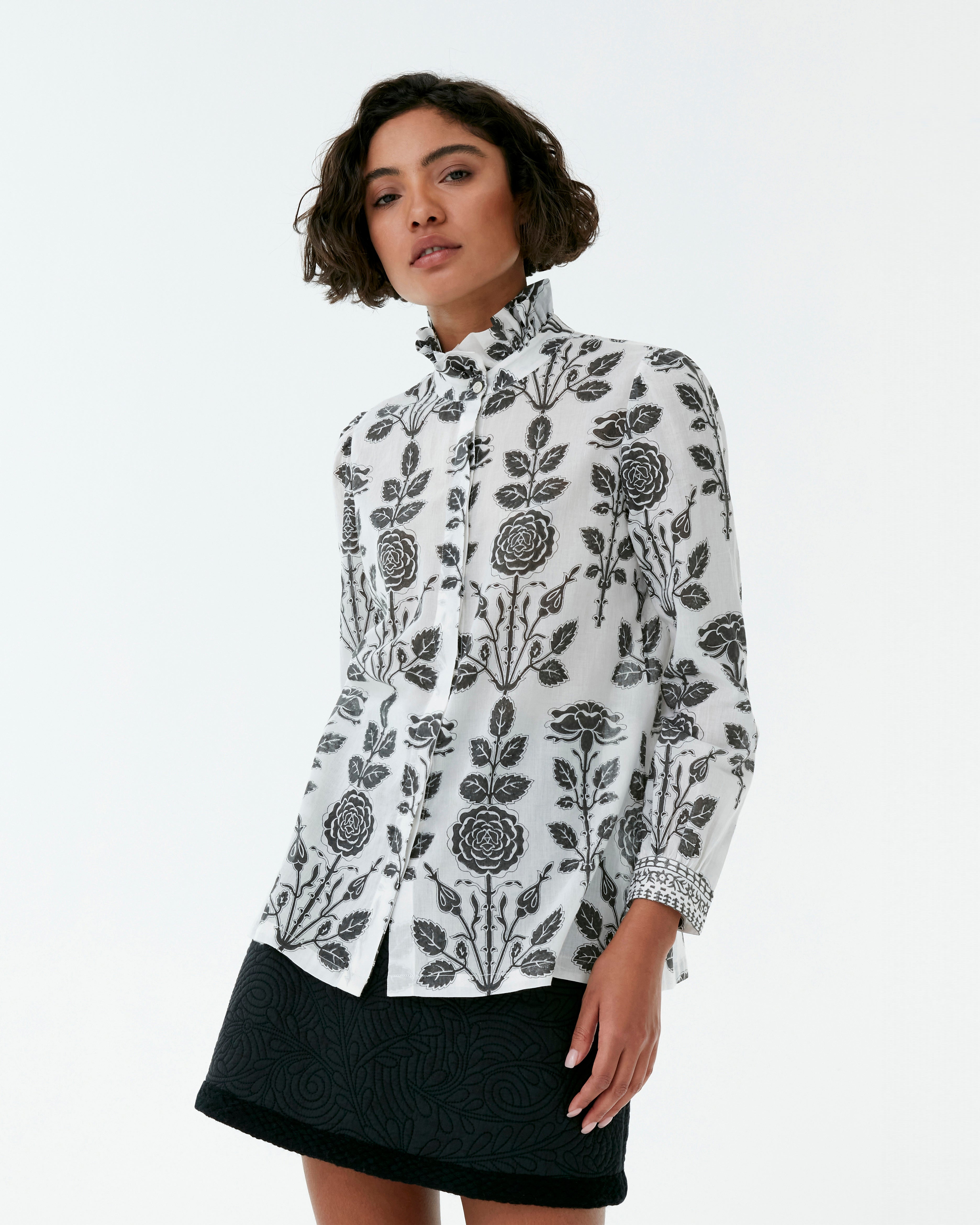 Victoria Shirt in Black Rose Print
