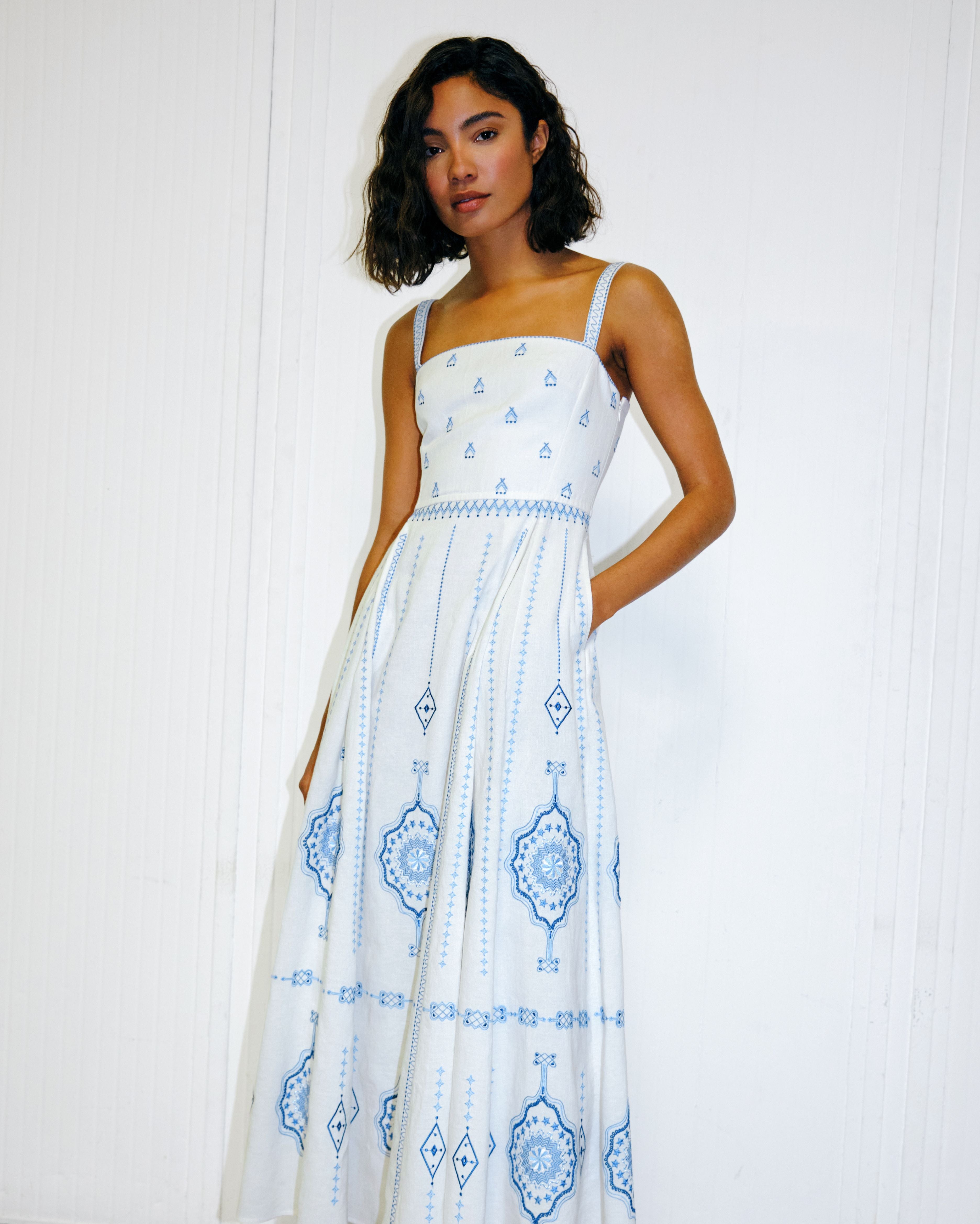 Aneeda Dress with Celestial Embroidery