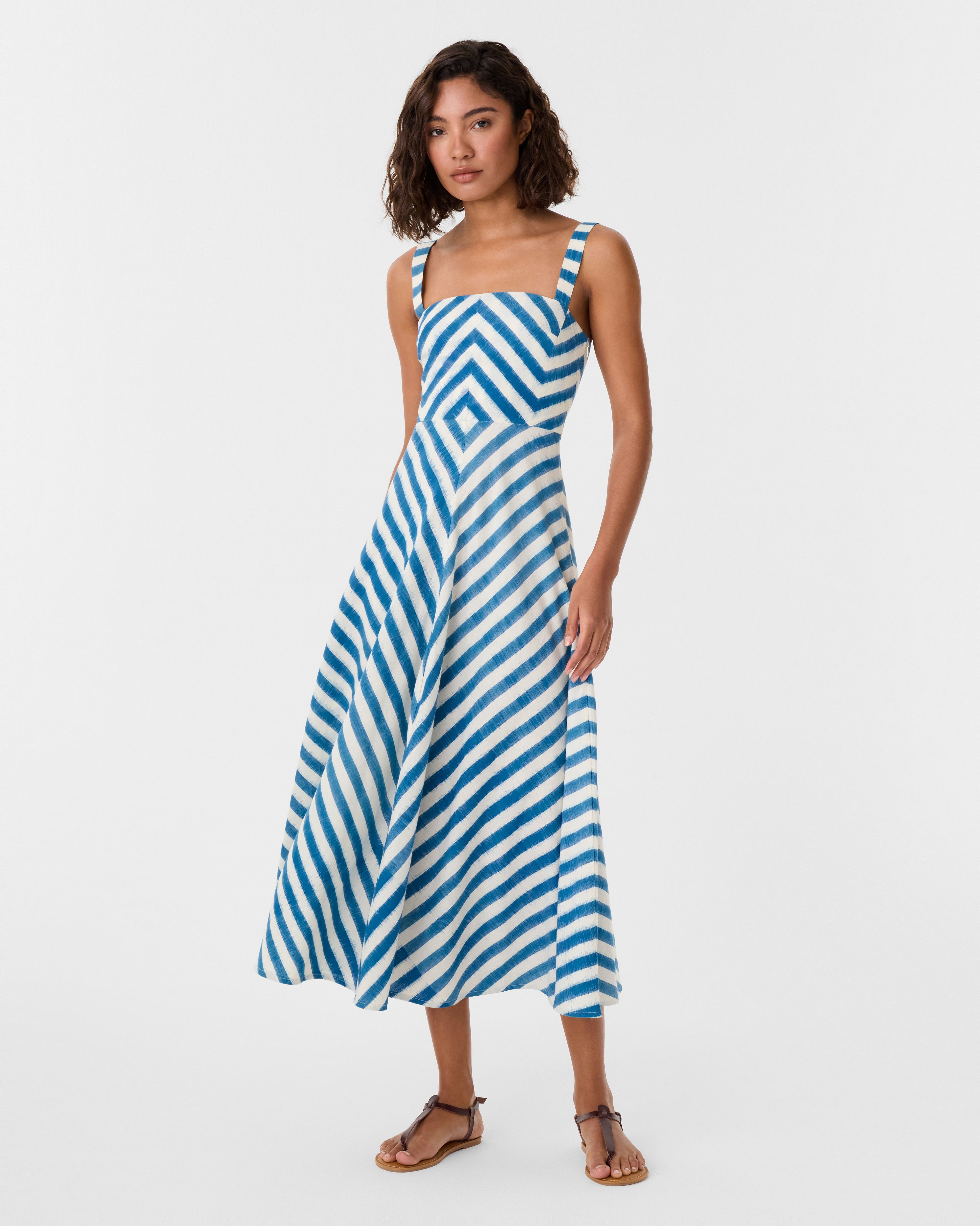 Margherita Dress in Ikat Stripes