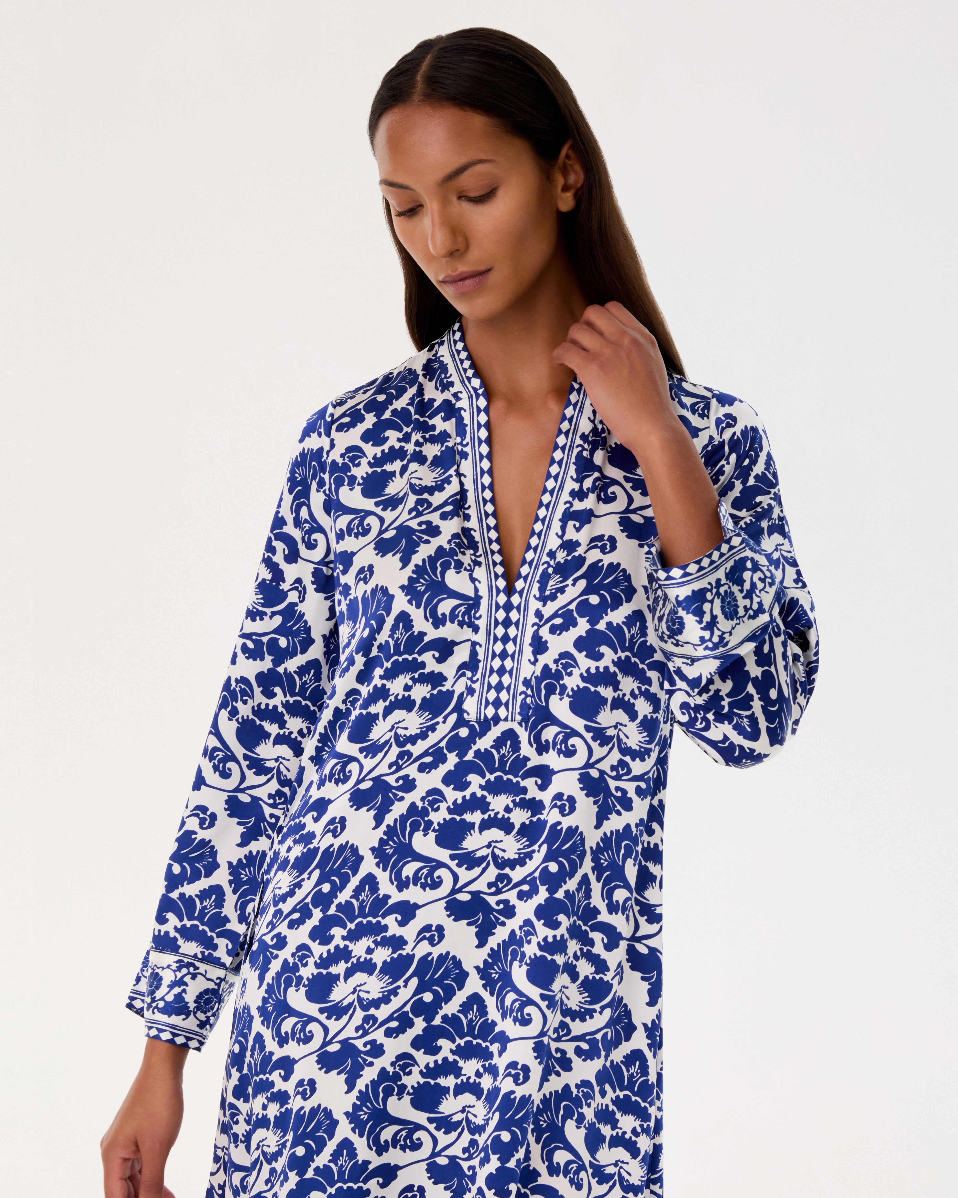 Jenna Caftan in Lotus Flower Print