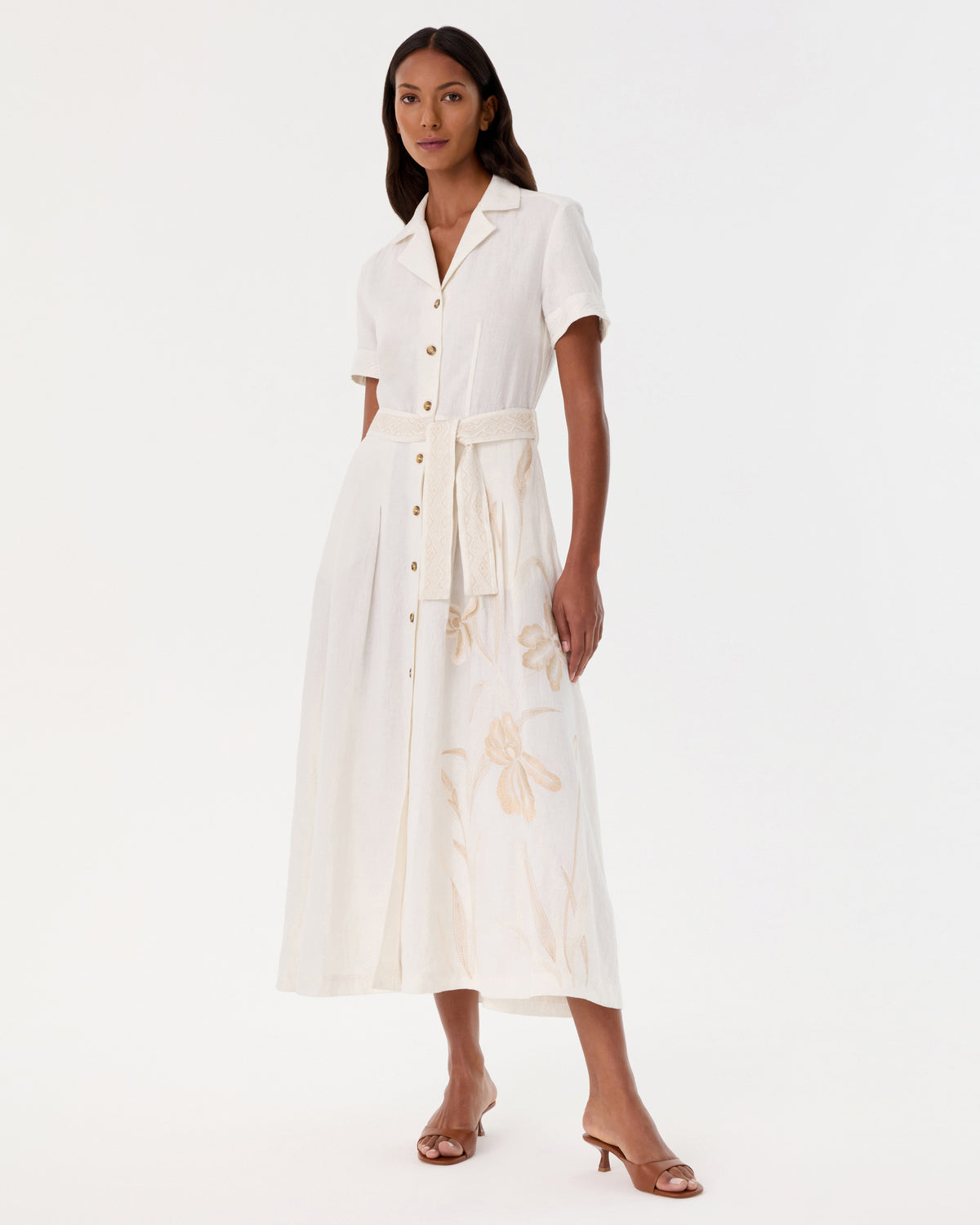 Daria Dress with Sand Flowers Embroidery