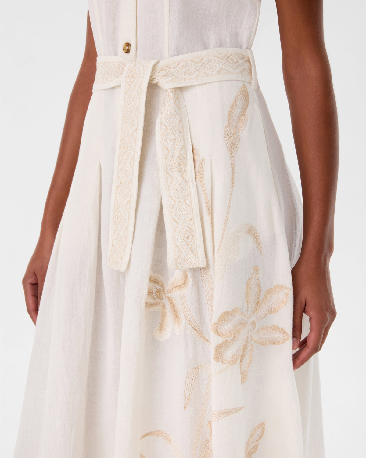 Daria Dress with Sand Flowers Embroidery