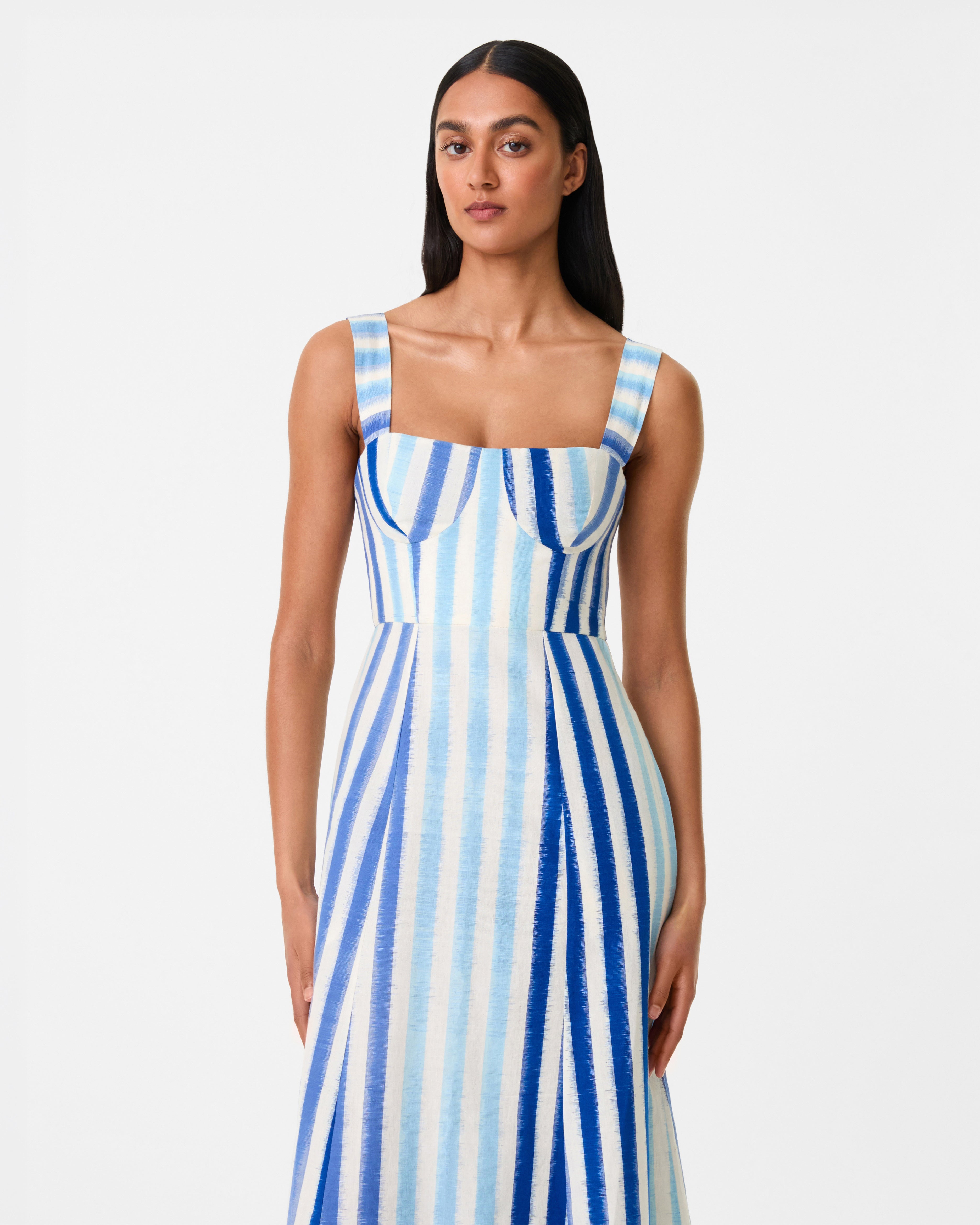 Azzurra Dress in Ikat Stripes