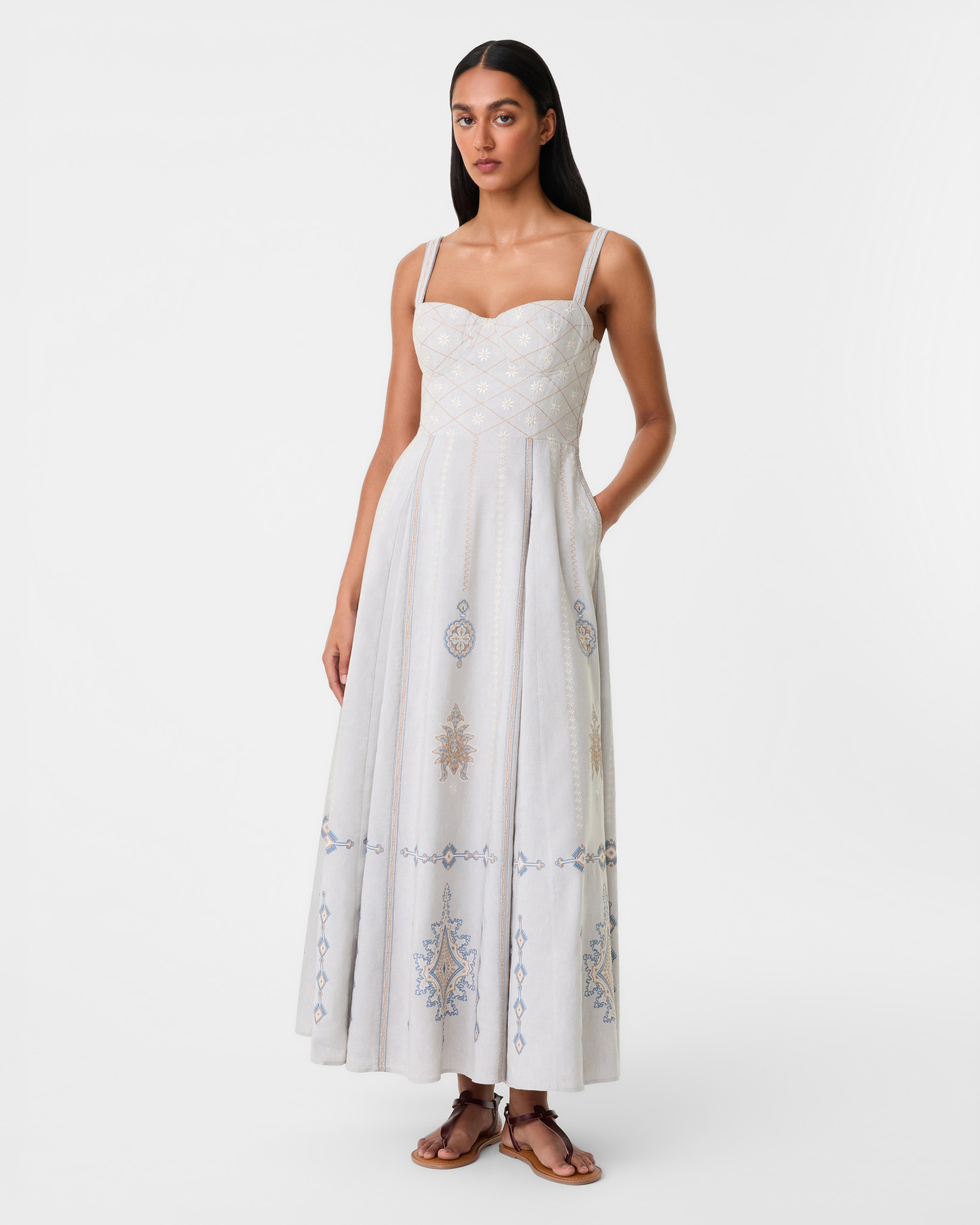 Elida Dress with Meridiana Embroidery