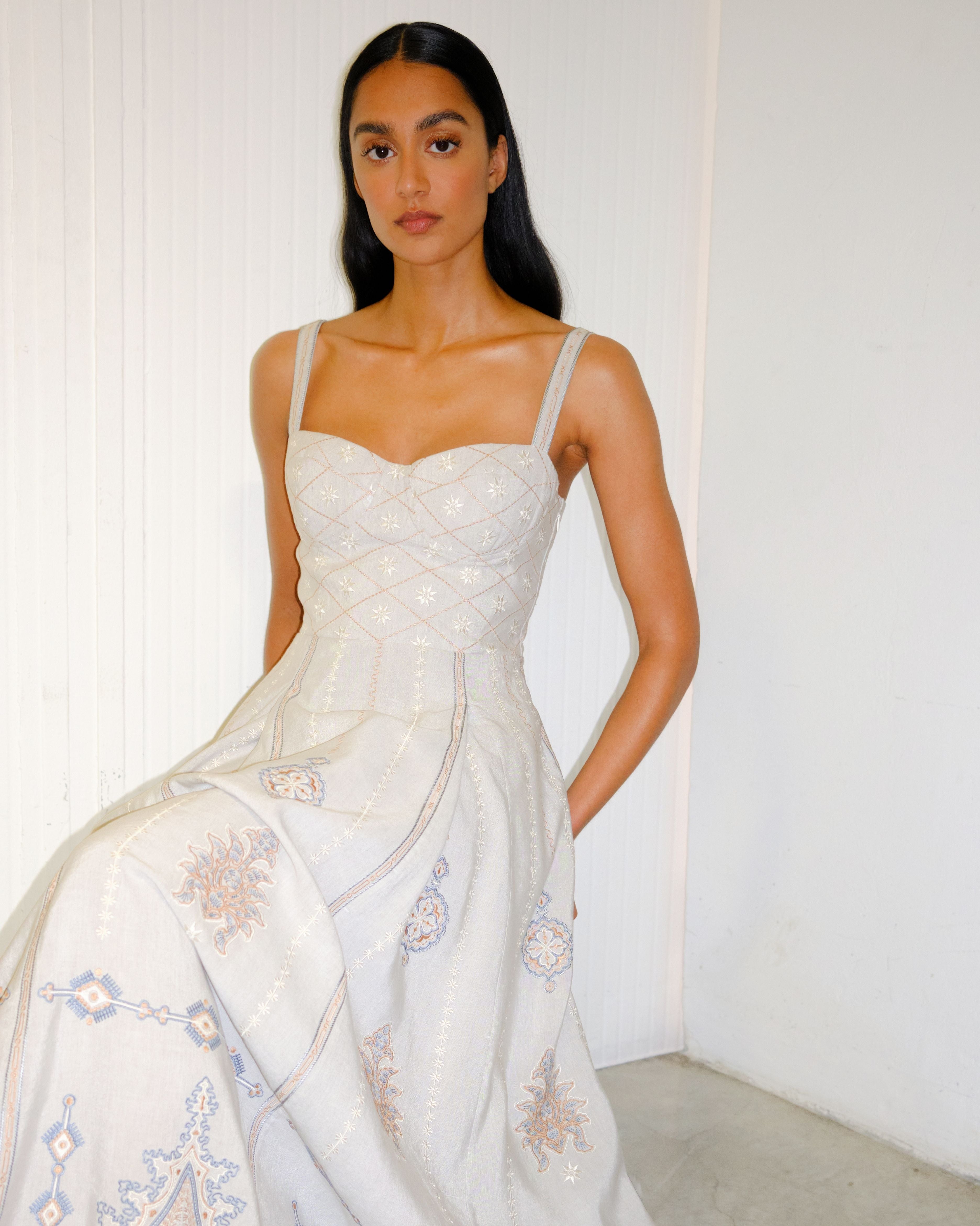 Elida Dress with Meridiana Embroidery