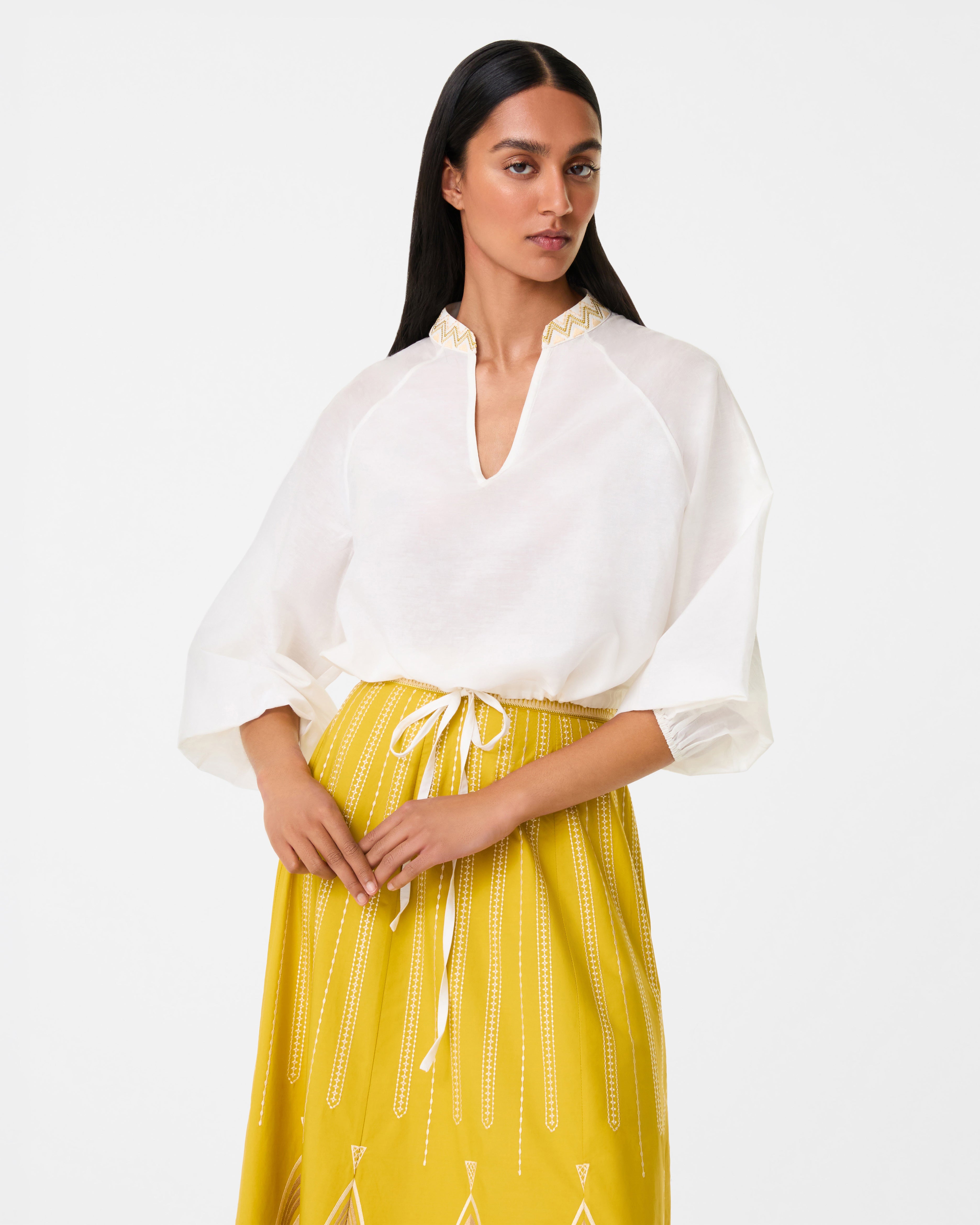 Circe Top with Papyrus Embroidery