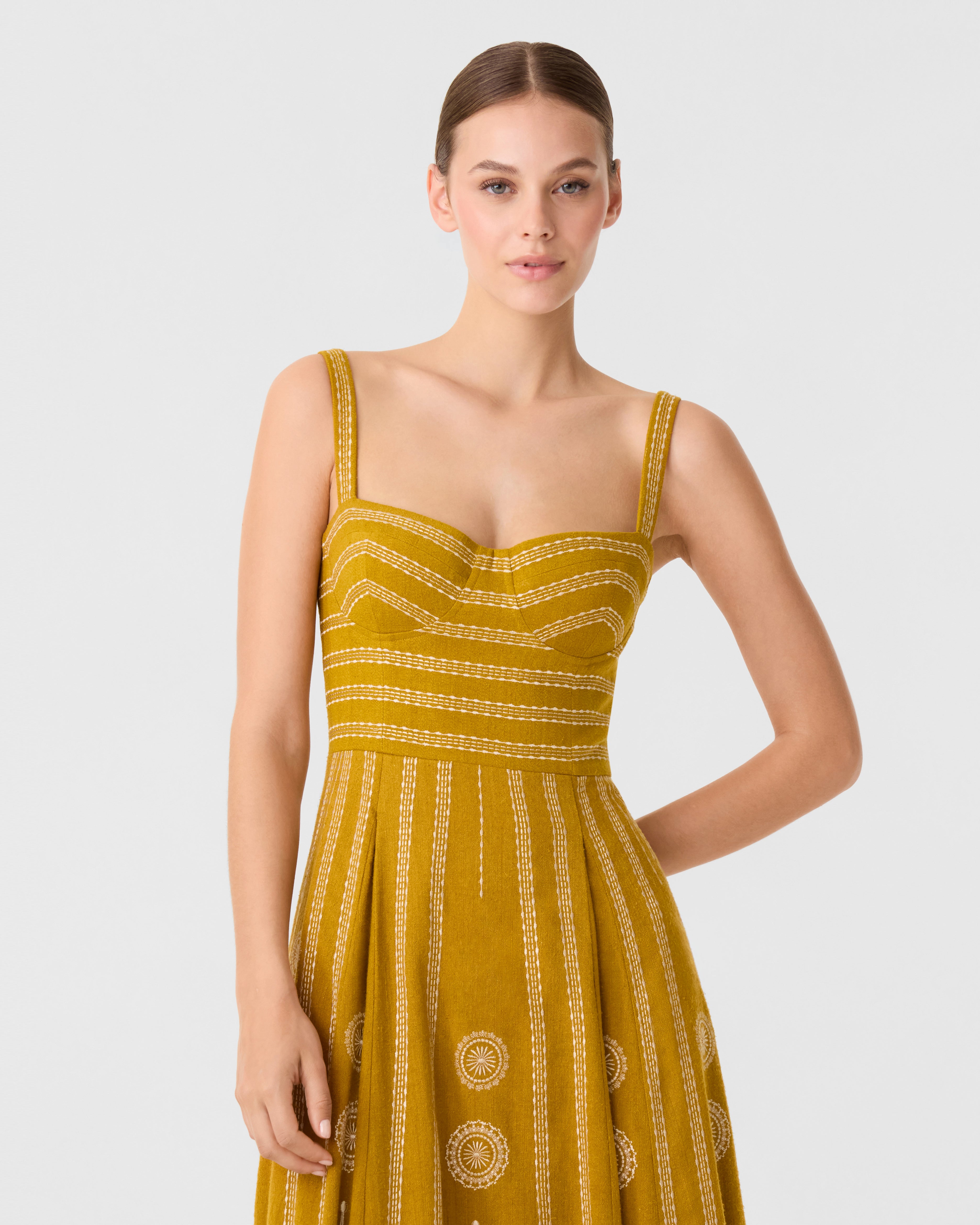 Elida Dress with Backgammon Embroidery
