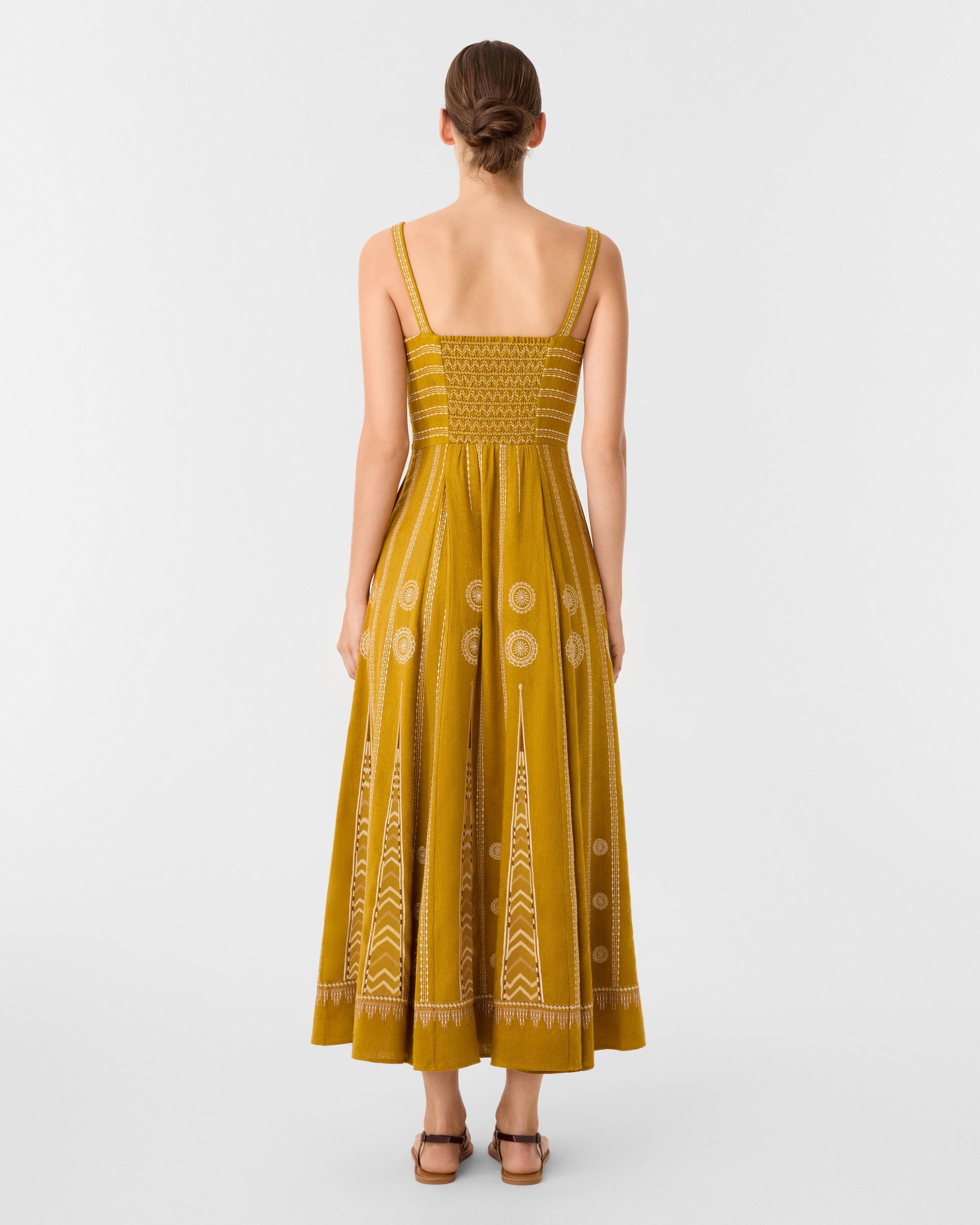 Elida Dress with Backgammon Embroidery