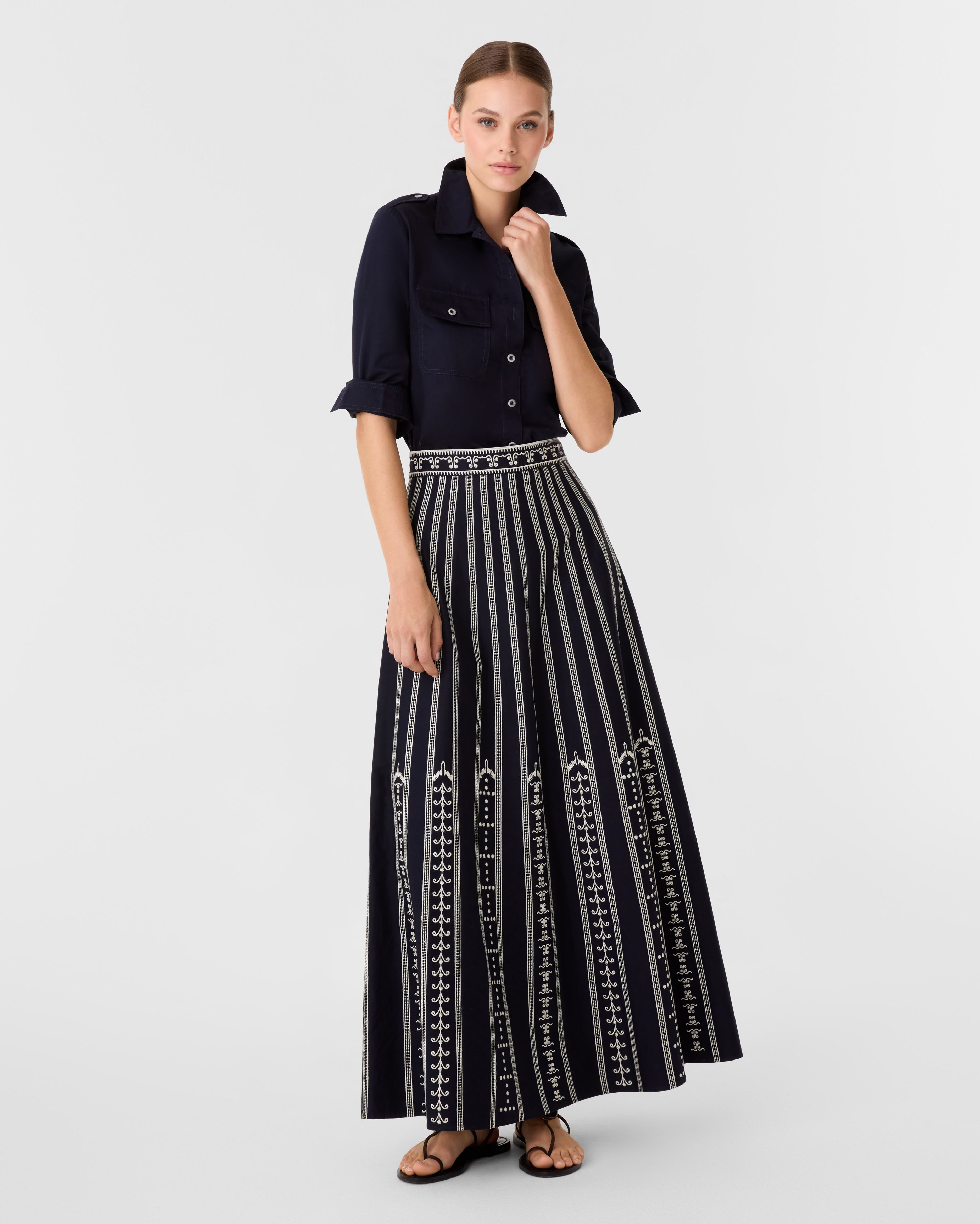 Camille Skirt with Greek Mask Embroidery